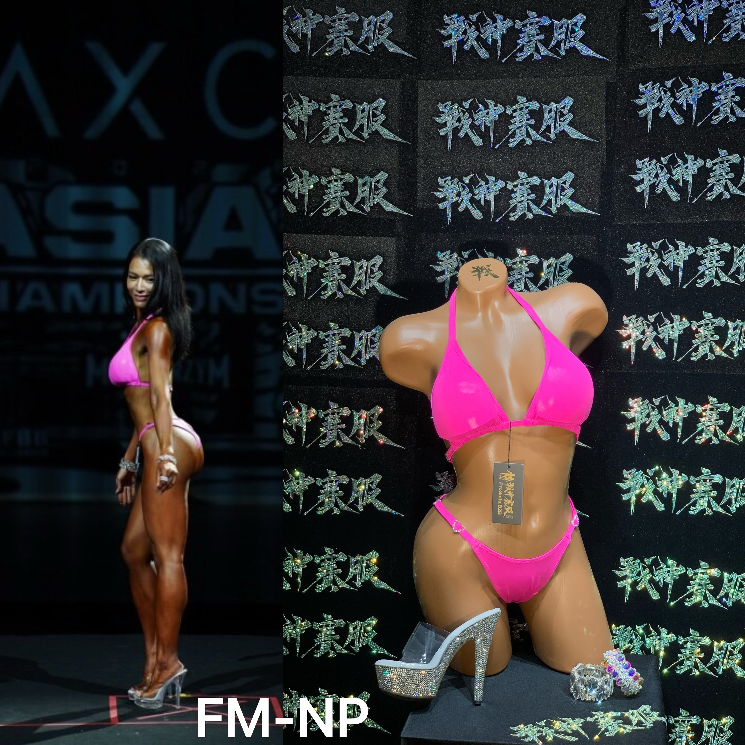 FM-NP “Neon Pink” Competition Bikini Custom-Made for Fit Model by ProSuits