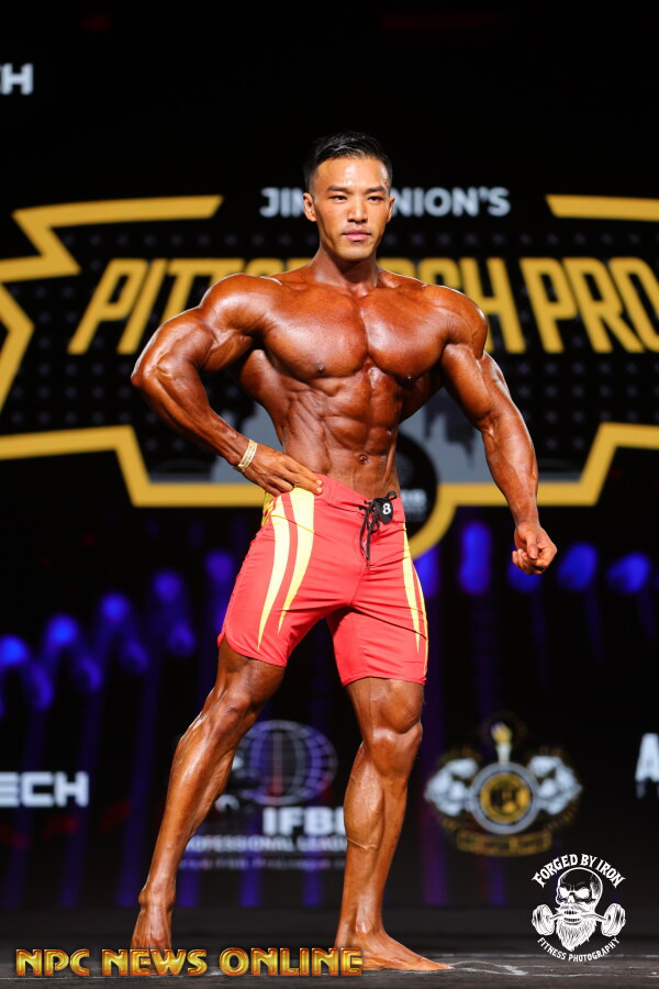 MP196 “Juxian Red 2” Boardshorts SML & Custom-Made for Men's Physique ProSuits Juxian He