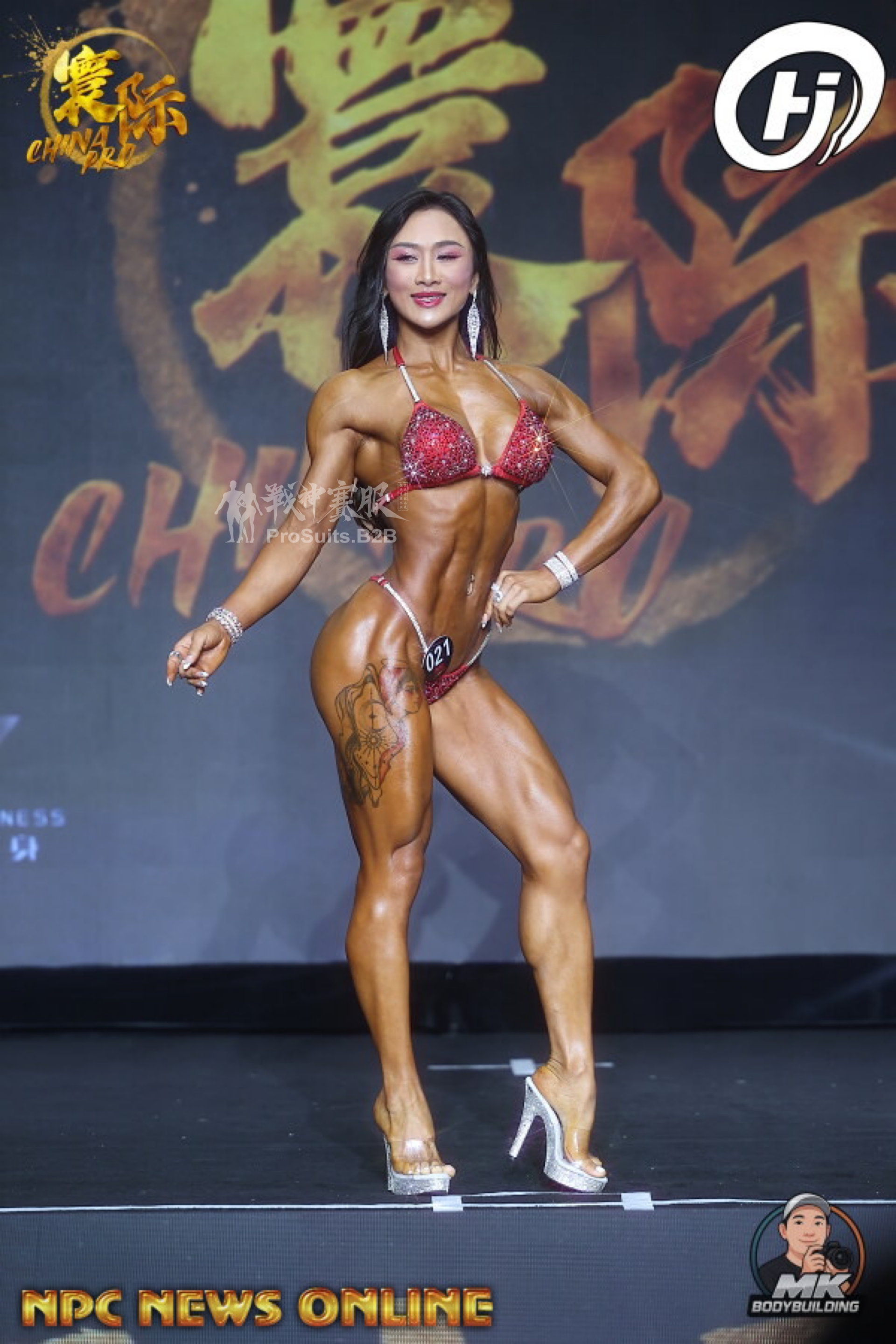 BK6-069 "Mengru Red" Competition Bikini Custom-Made for Bikini and Wellness ProSuits Mengru Zhang