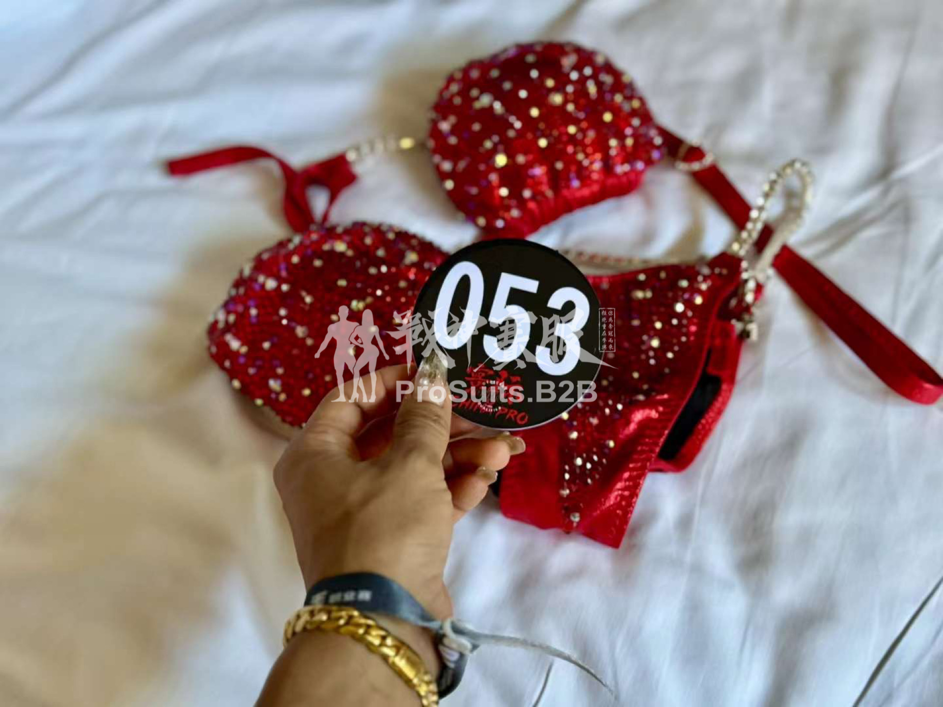 BK6-013 "Selena Red" Competition Bikini Custom-Made for Bikini and Wellness ProSuits Selena Si