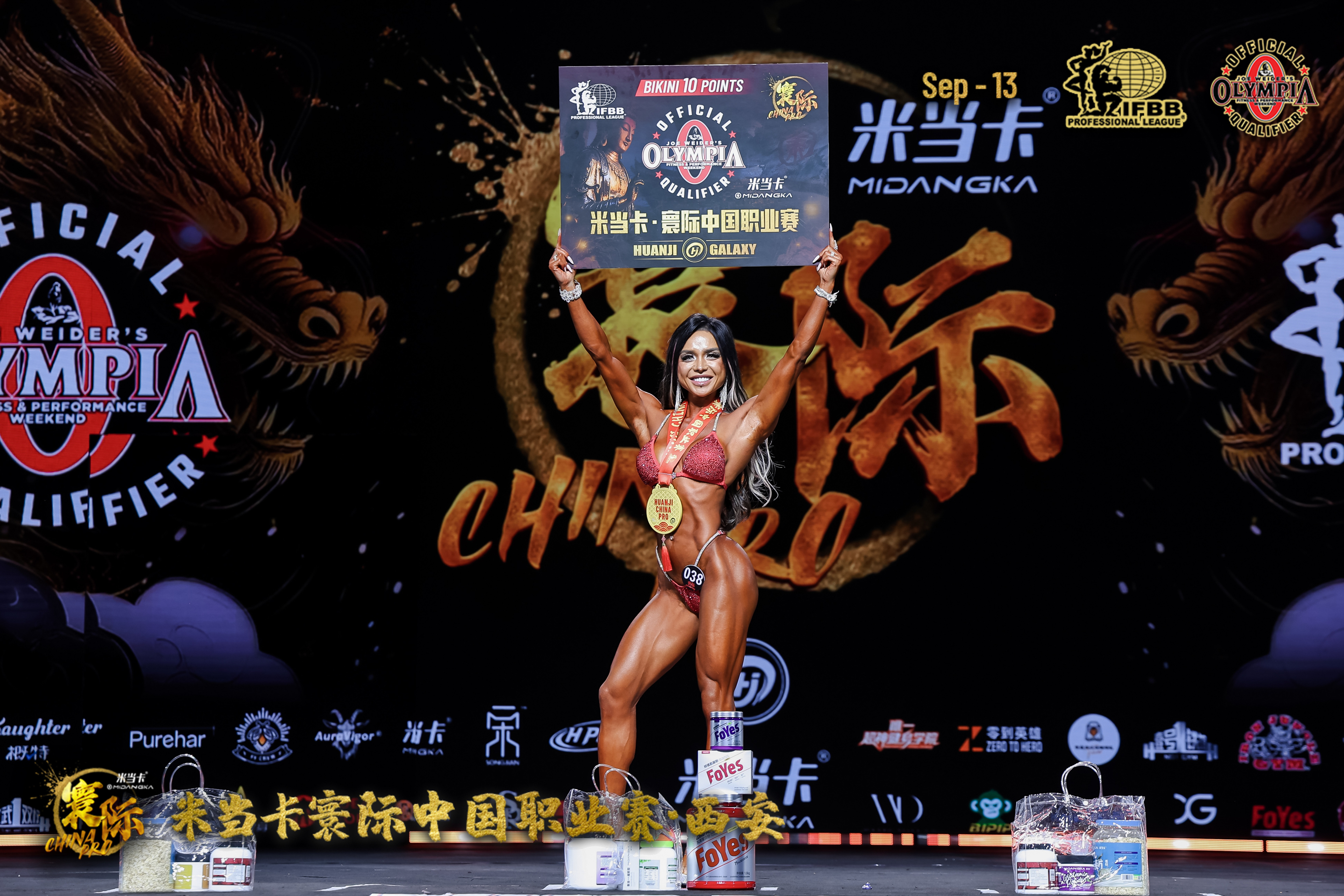 BK6-073 "Cynthia Red 5" Competition Bikini Custom-Made for Bikini and Wellness by ProSuits
