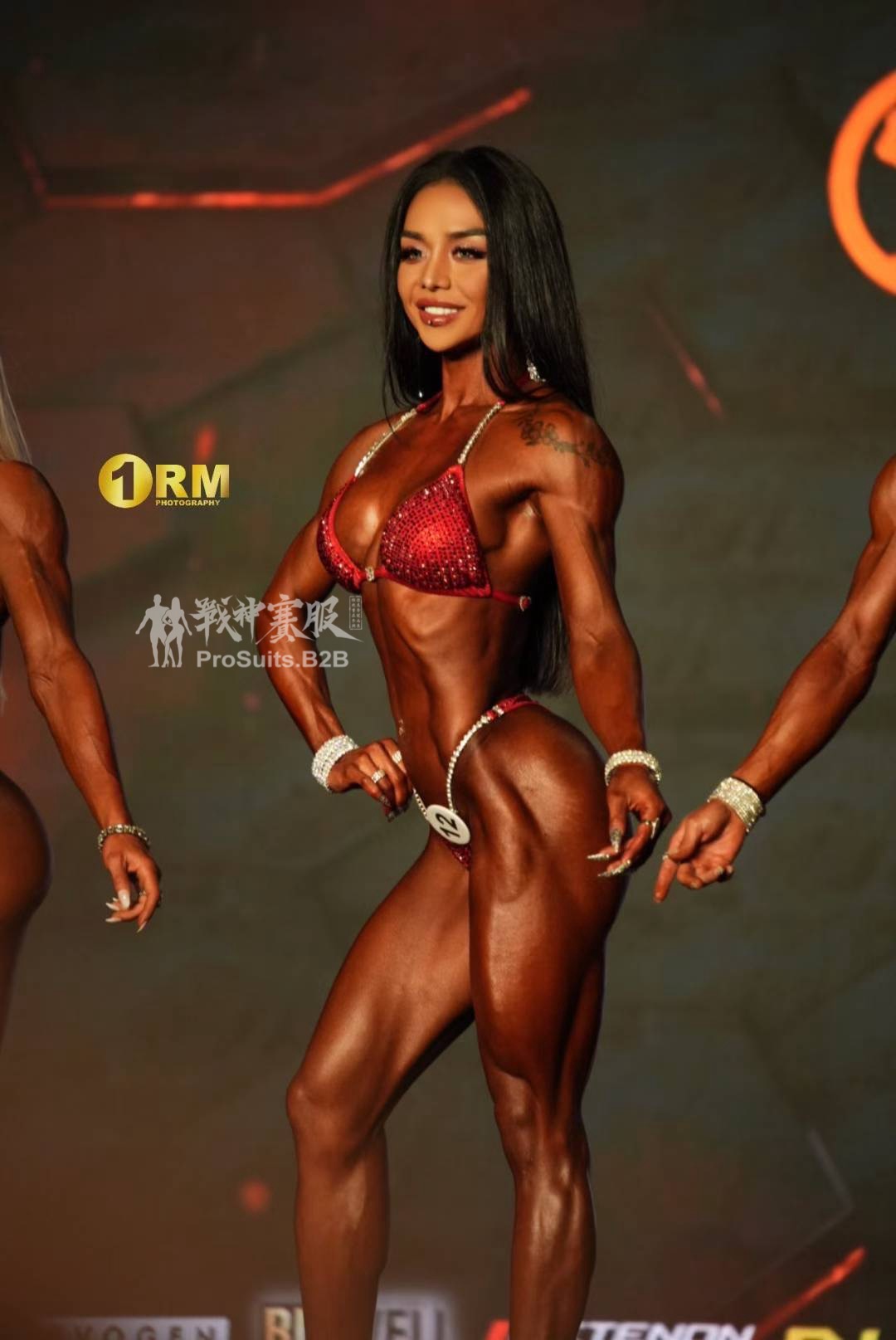 BK3-019 "Cynthia Red 4" Competition Bikini Custom-Made for Bikini and Wellness by ProSuits Cynthia Chen