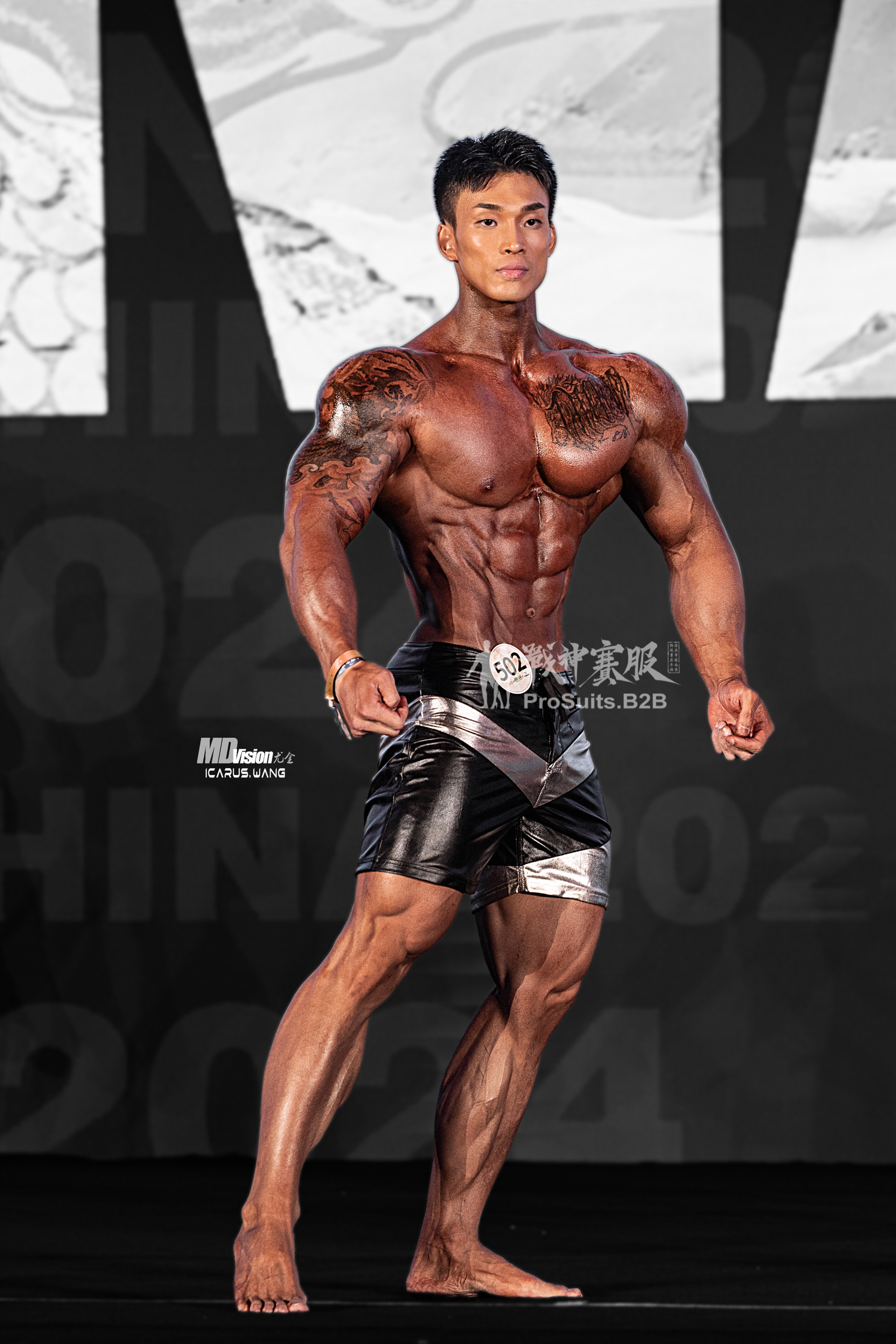 MP165 Boardshorts Custom-Made for Men's Physique ProSuits Xiaokang Wang