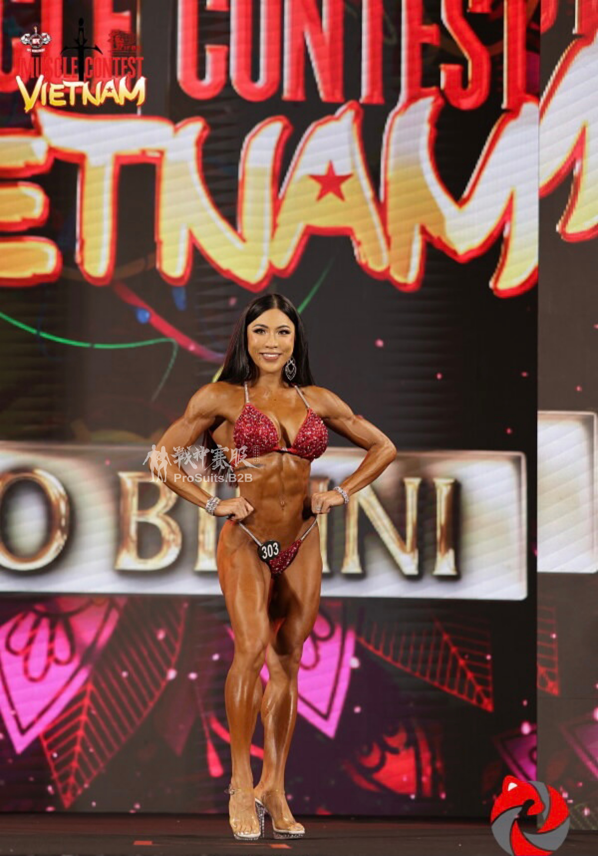 BK6-013 "Selena Red" Competition Bikini Custom-Made for Bikini and Wellness ProSuits Selena Si