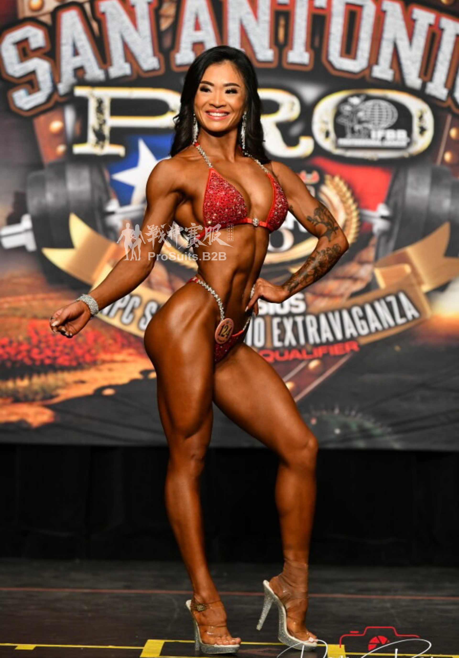 BK6-033 "Vikki Red" Competition Bikini Custom-Made for Bikini and Wellness ProSuits Vikki Wey