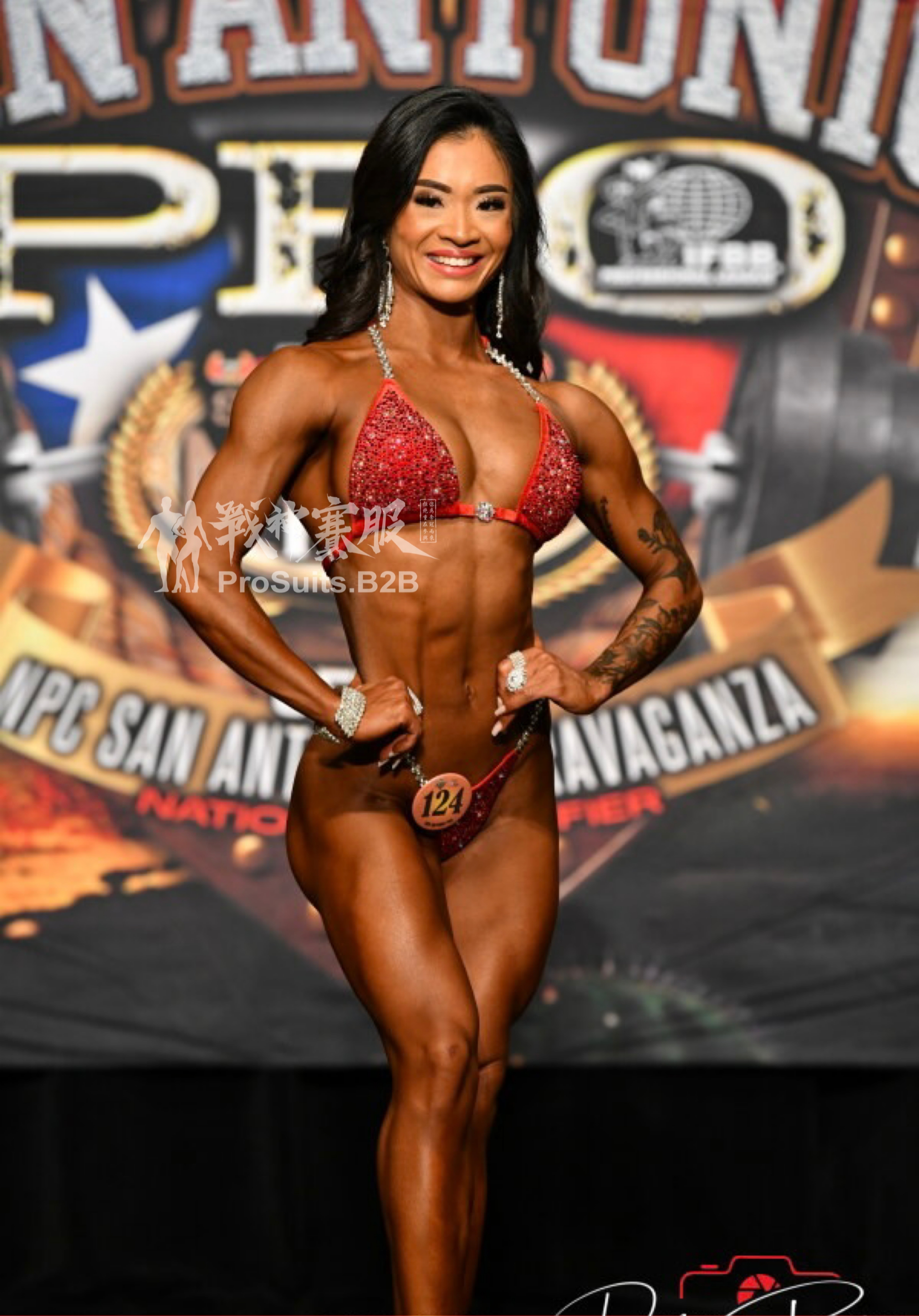 BK6-033 "Vikki Red" Competition Bikini Custom-Made for Bikini and Wellness ProSuits Vikki Wey