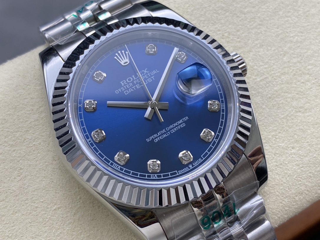 高級腕時計 41mm ステンレススチール＆18Kホワイトゴールド ベゼル ブルーダイヤル インデックス モデル
