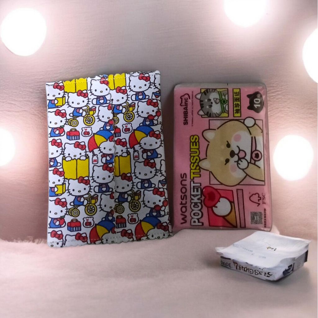 SG handmade PU waterproof material Scallop Tissue Pouch,  Pocket Sized cute Hello Kitty, Cartoon support local