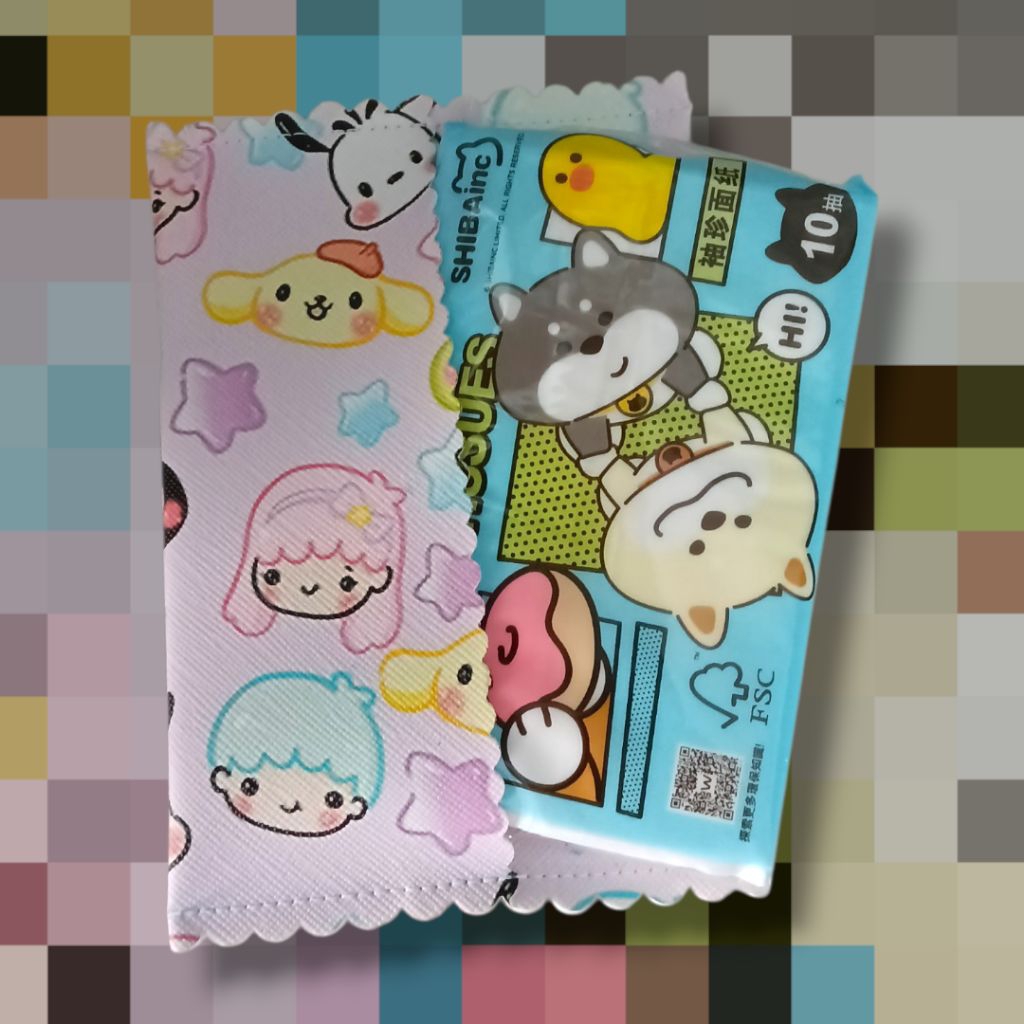 SG handmade PU waterproof material Scallop Tissue Pouch,  Pocket Sized cute Hello Kitty, Cartoon support local
