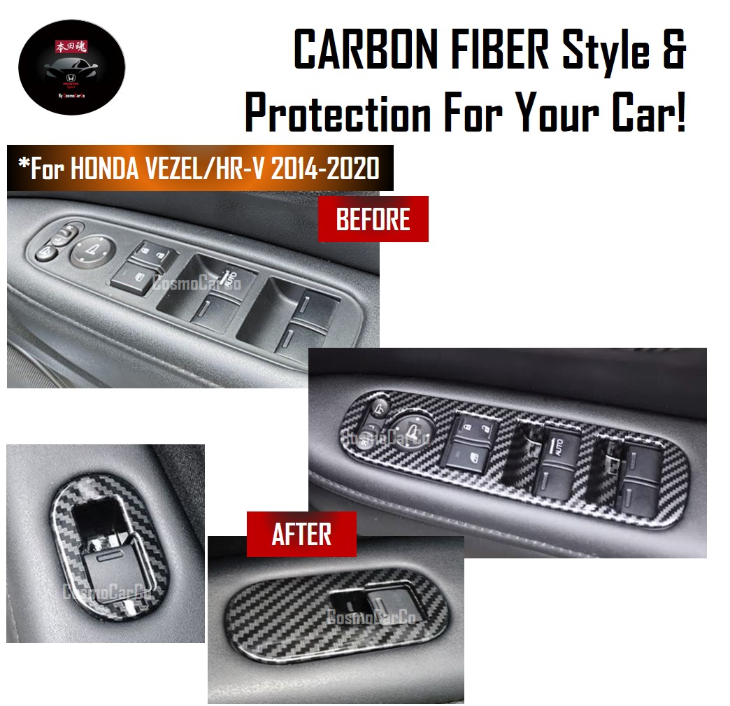 Honda VEZEL HR-V HRV 2014-2020 Window Switch Panel Trim Interior Carbon Fiber Decorative Cover Accessories