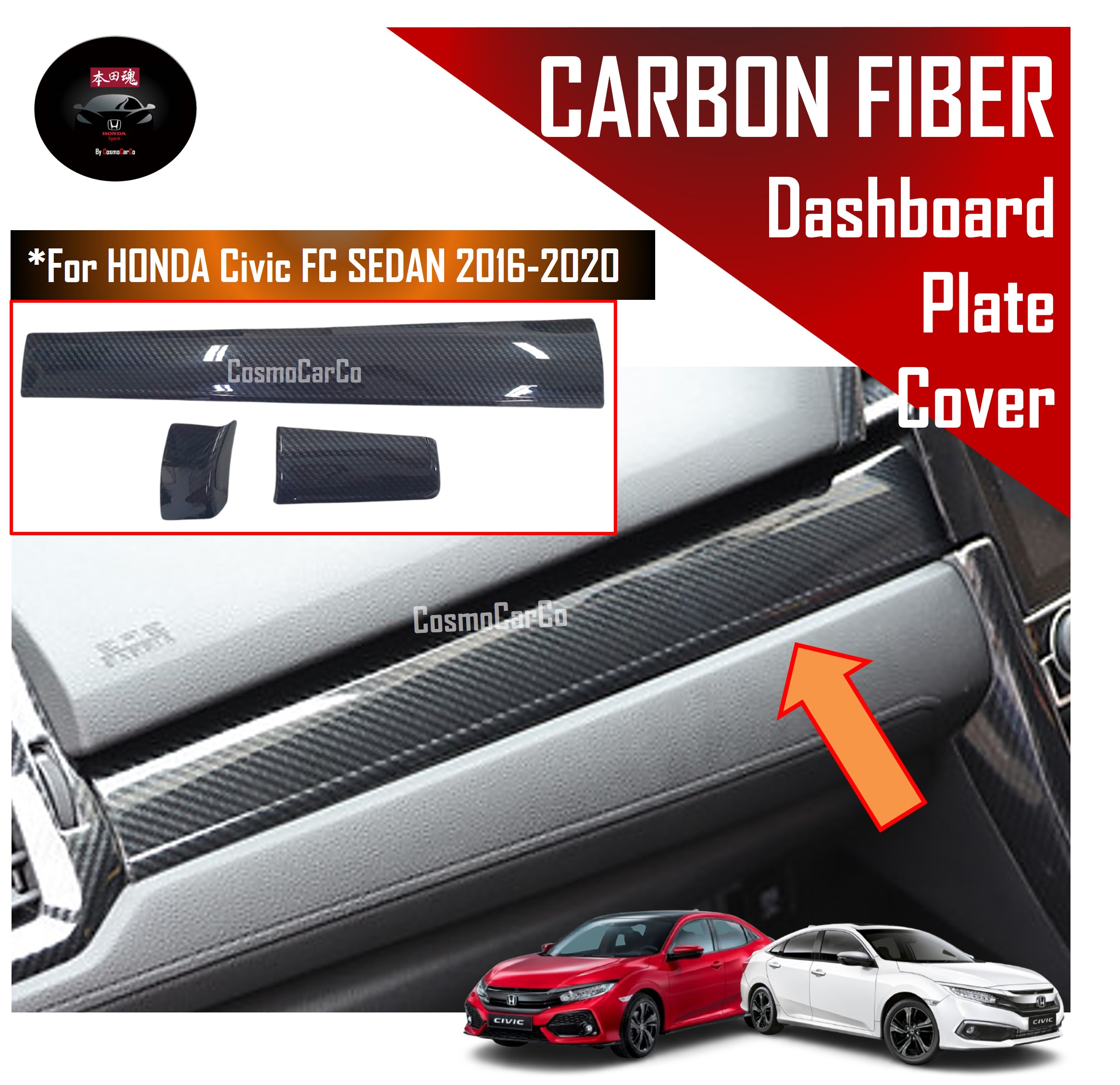 Honda CIVIC FC 10th Gen 2016-2020 Car Dashboard Panel Trim Cover Carbon Fiber Design Plate Accessories