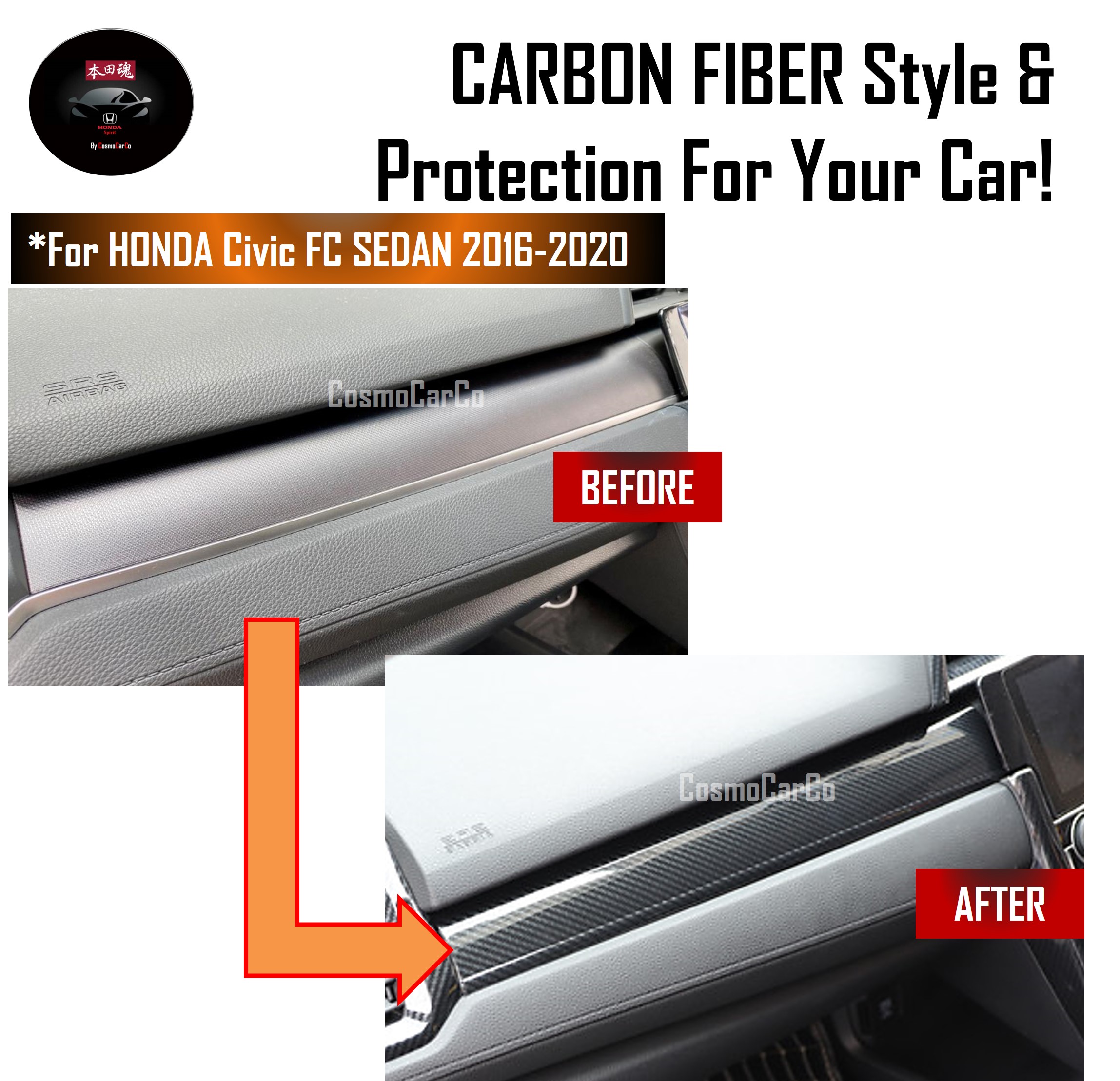 Honda CIVIC FC 10th Gen 2016-2020 Car Dashboard Panel Trim Cover Carbon Fiber Design Plate Accessories