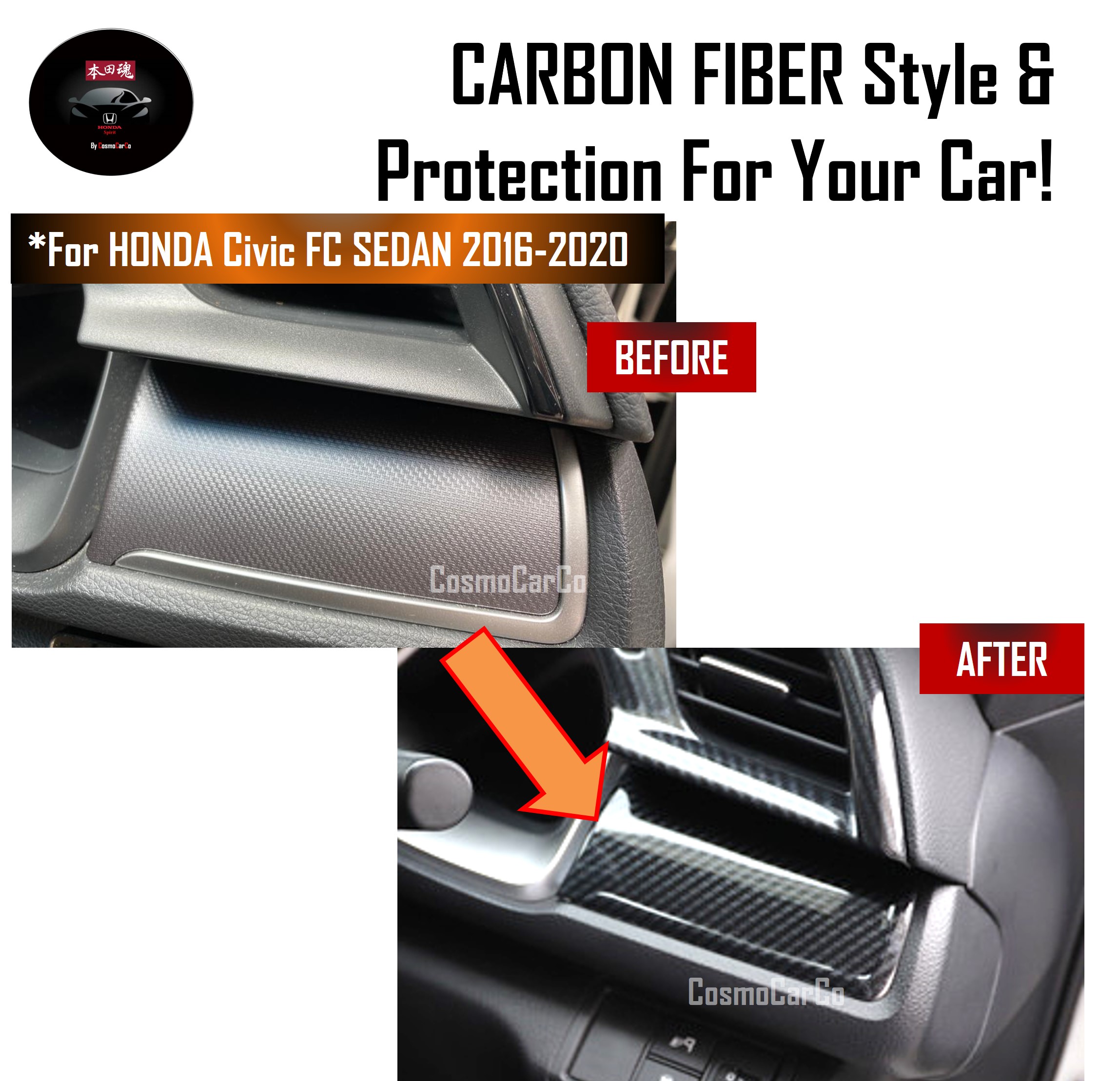 Honda CIVIC FC 10th Gen 2016-2020 Car Dashboard Panel Trim Cover Carbon Fiber Design Plate Accessories