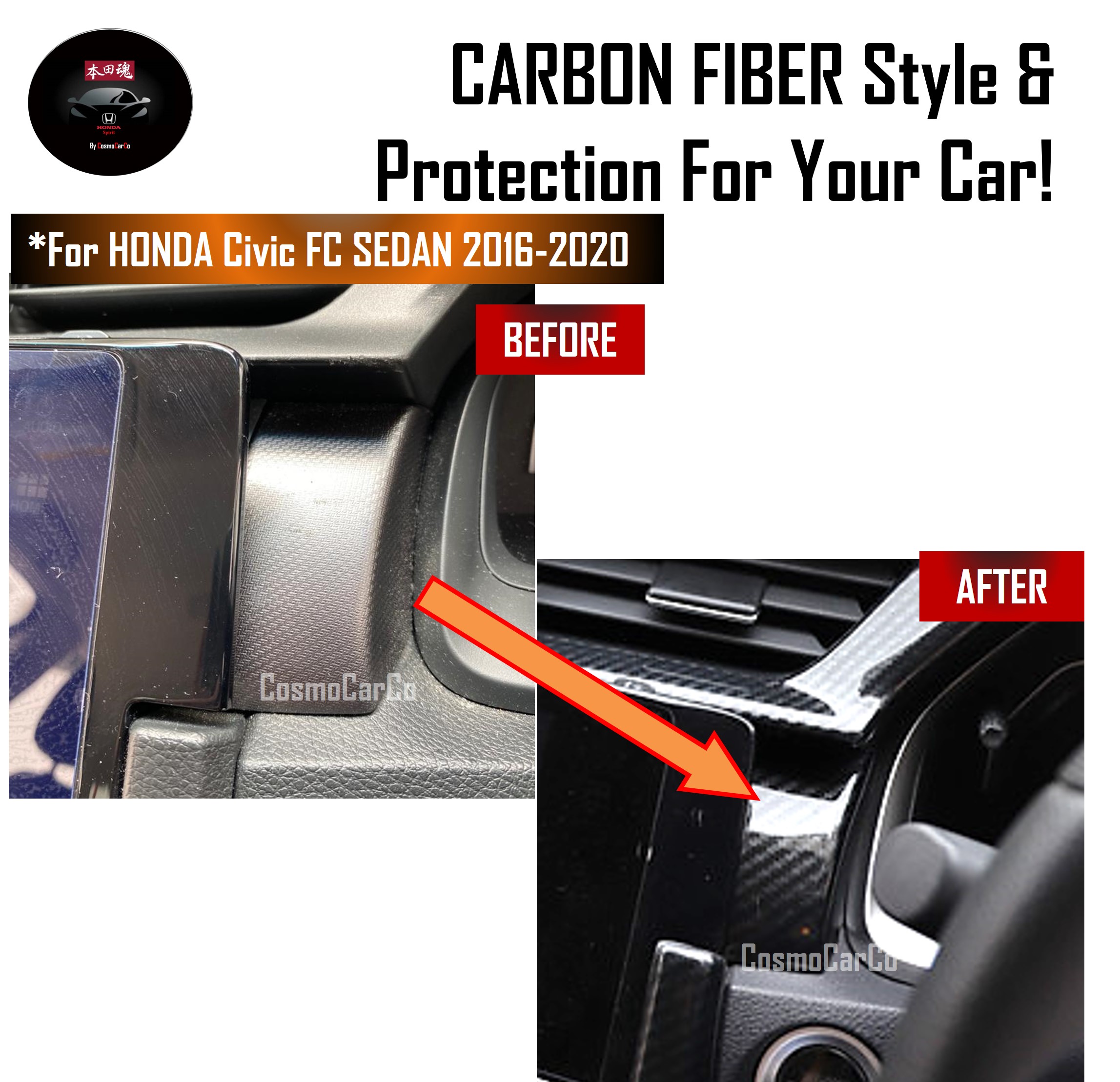 Honda CIVIC FC 10th Gen 2016-2020 Car Dashboard Panel Trim Cover Carbon Fiber Design Plate Accessories