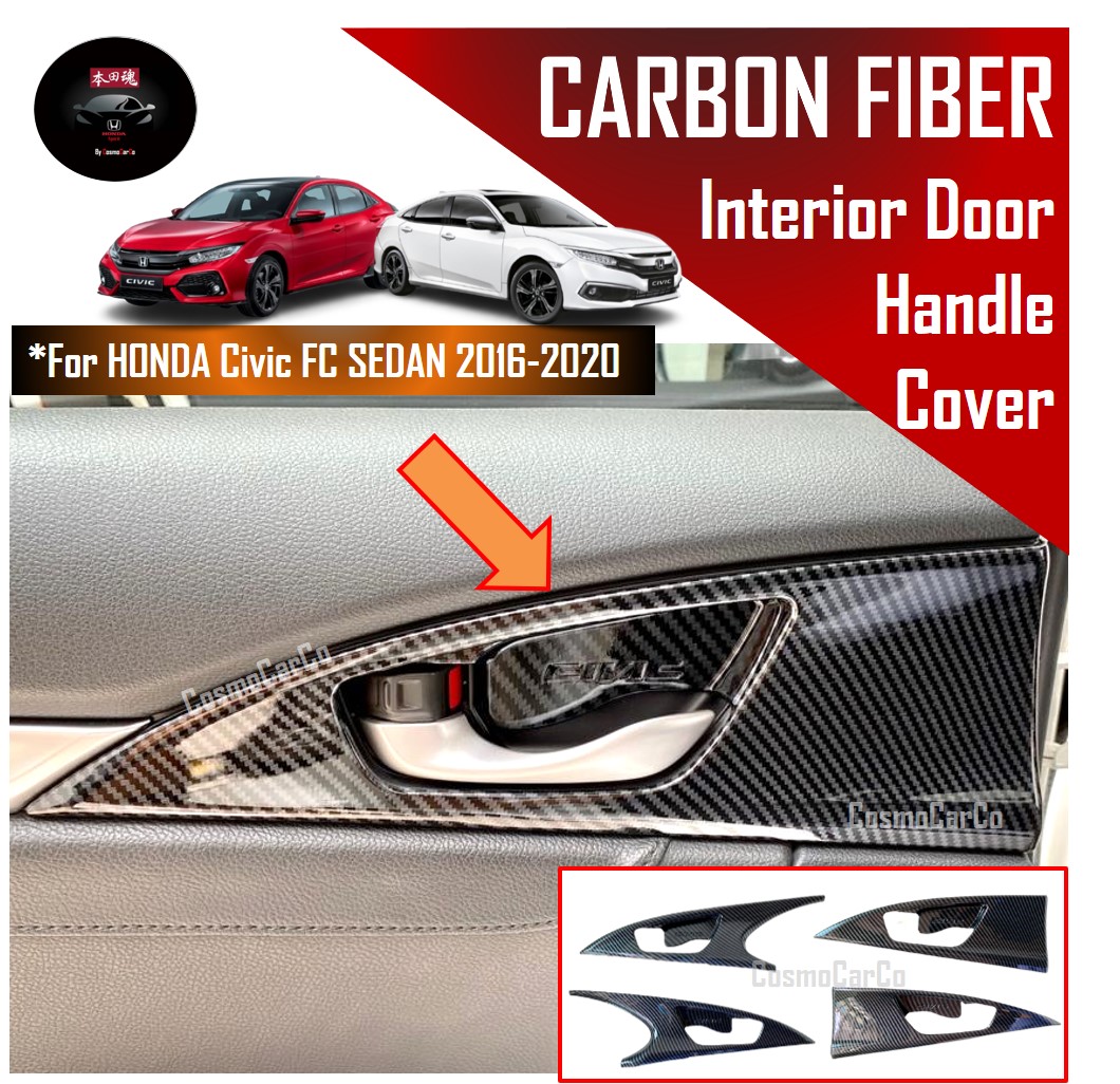 Honda CIVIC FC 10th Gen 2016-2020 Inner Door Bowl Cover Handle Frame Trim Carbon Fiber Interior Accessories