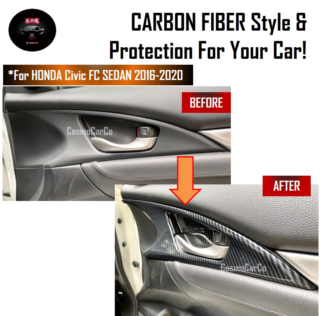 Honda CIVIC FC 10th Gen 2016-2020 Inner Door Bowl Cover Handle Frame Trim Carbon Fiber Interior Accessories