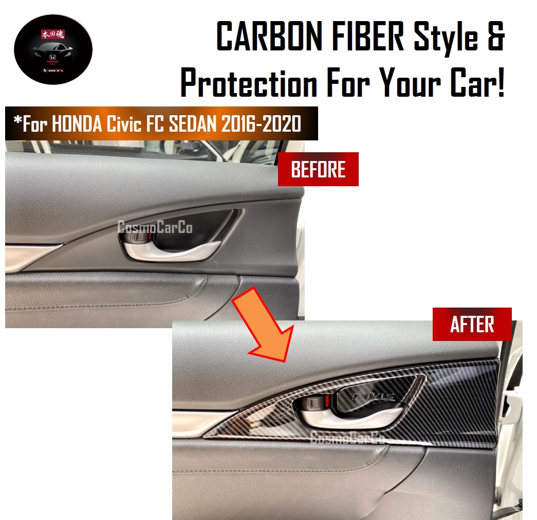 Honda CIVIC FC 10th Gen 2016-2020 Inner Door Bowl Cover Handle Frame Trim Carbon Fiber Interior Accessories