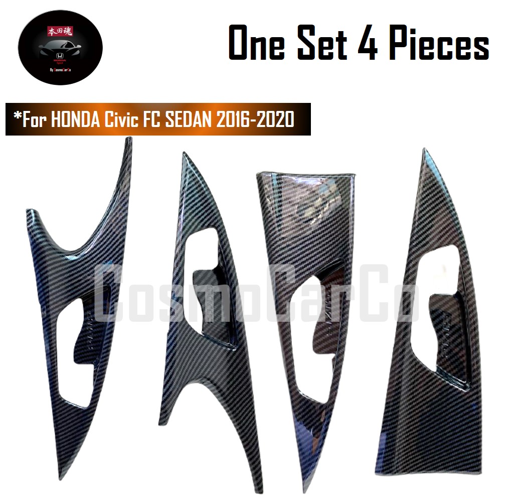 Honda CIVIC FC 10th Gen 2016-2020 Inner Door Bowl Cover Handle Frame Trim Carbon Fiber Interior Accessories