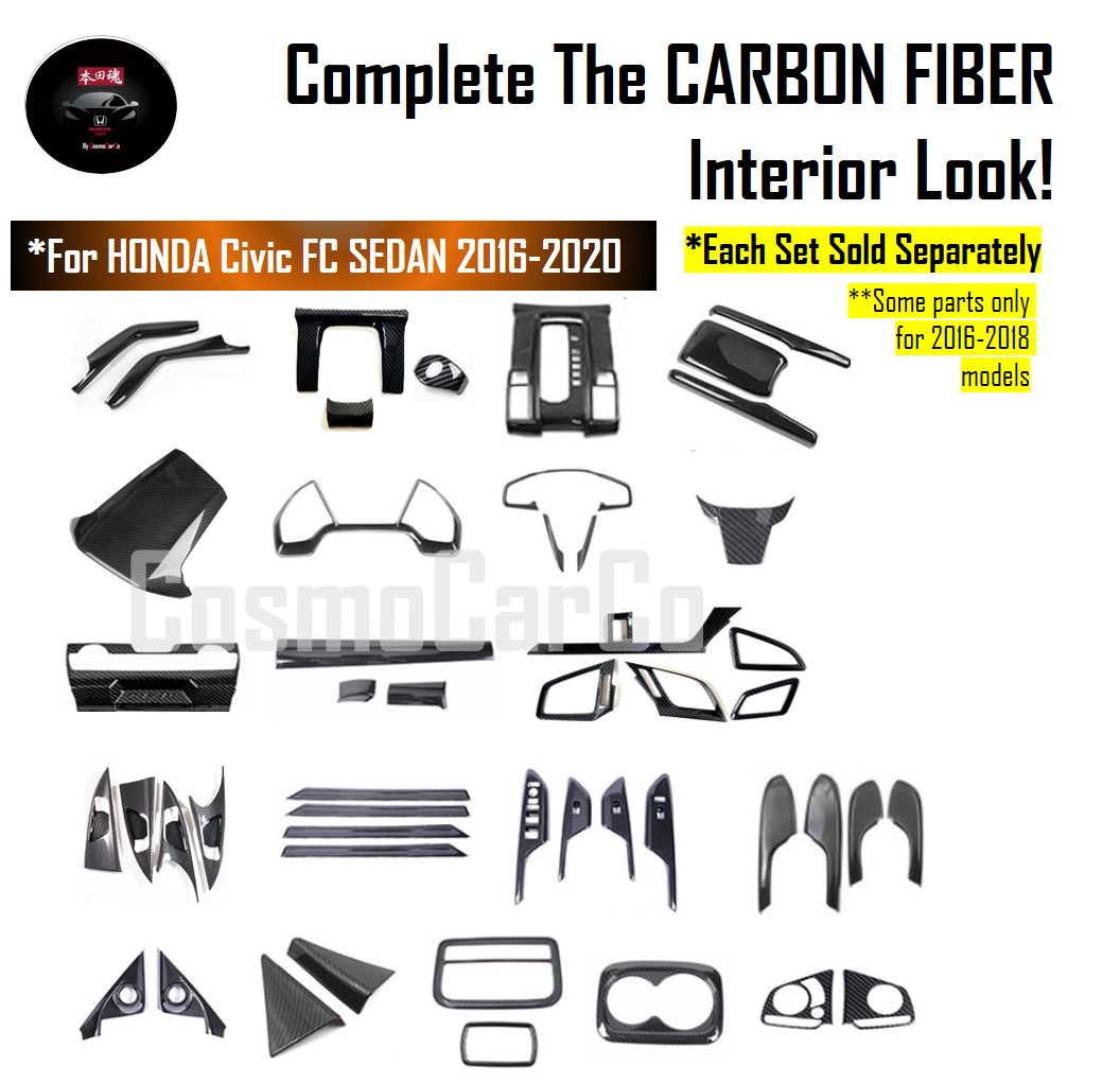 Honda CIVIC FC 10th Gen 2016-2020 Inner Door Bowl Cover Handle Frame Trim Carbon Fiber Interior Accessories