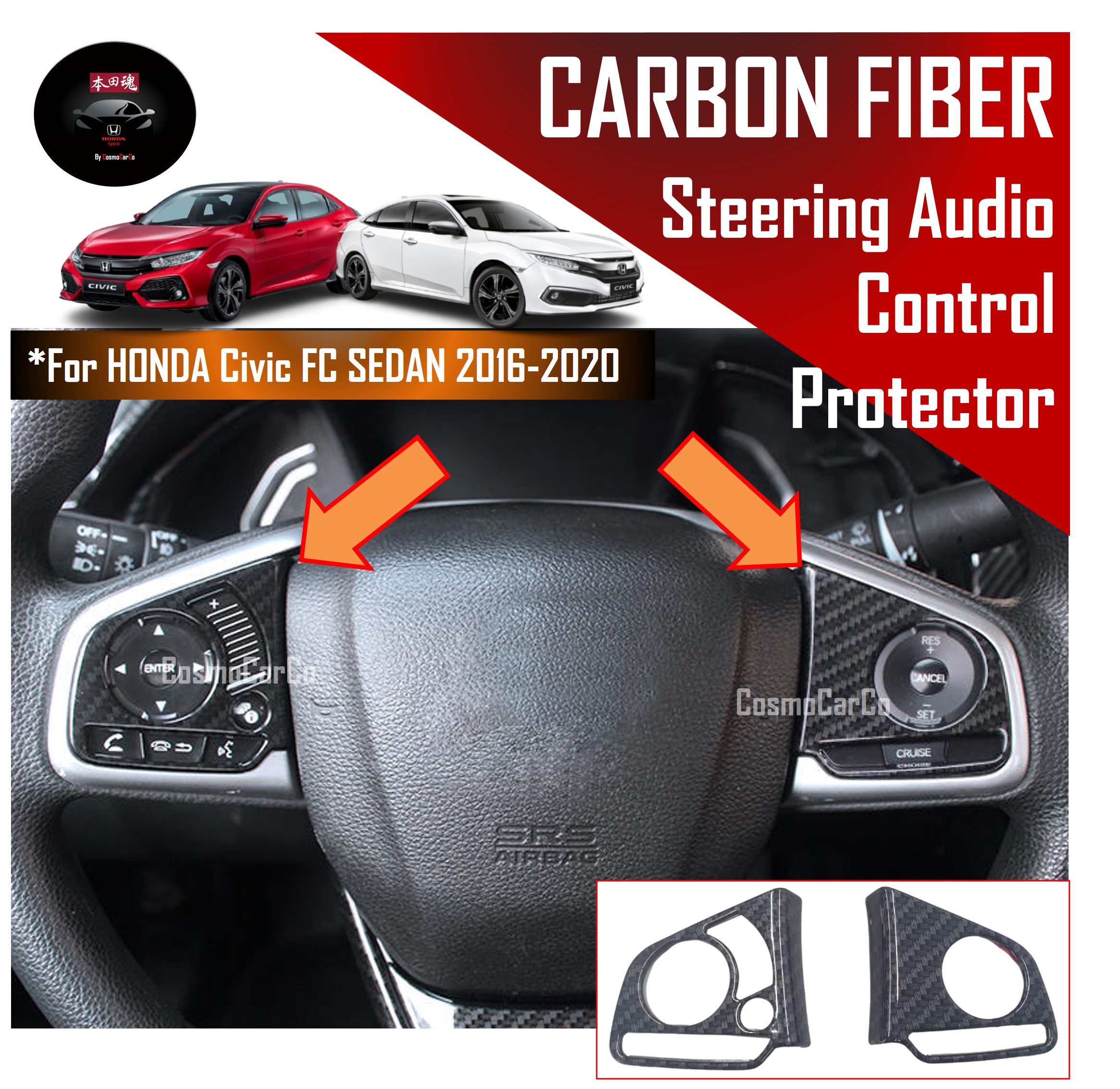 Honda CIVIC FC 10th Gen 2016-2020 Steering Wheel Trim Cruise Audio Control Panel Cover Carbon Fiber Accessories