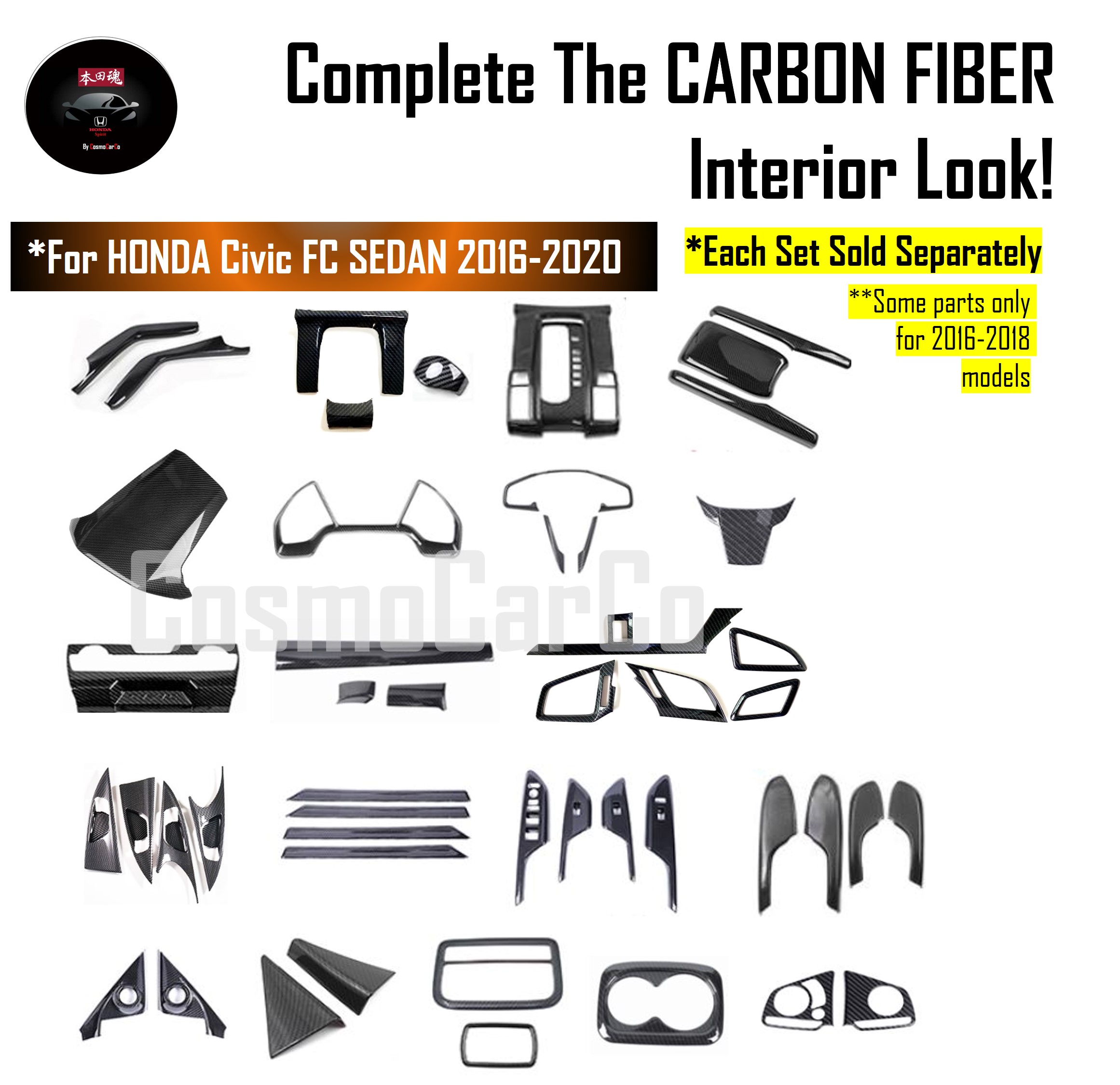 Honda CIVIC FC 10th Gen 2016-2020 Steering Wheel Trim Cruise Audio Control Panel Cover Carbon Fiber Accessories