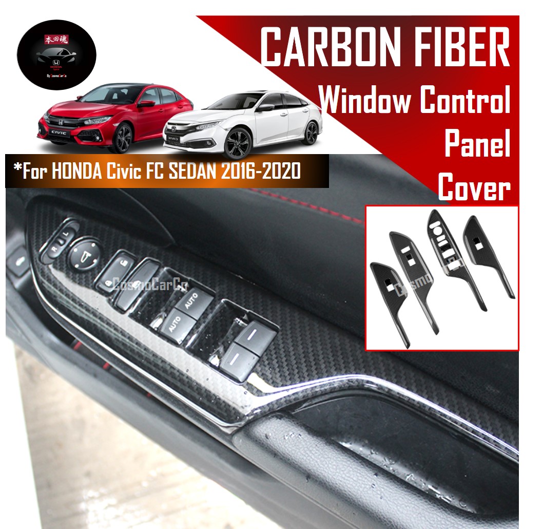 Honda CIVIC FC 10th Gen 2016-2020 Window Control Switch Panel Cover Interior Carbon Fiber Trim Accessories