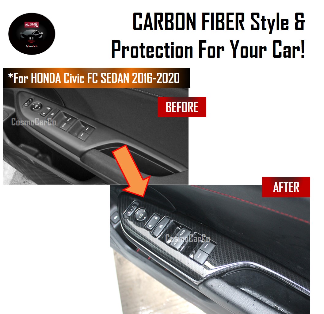Honda CIVIC FC 10th Gen 2016-2020 Window Control Switch Panel Cover Interior Carbon Fiber Trim Accessories
