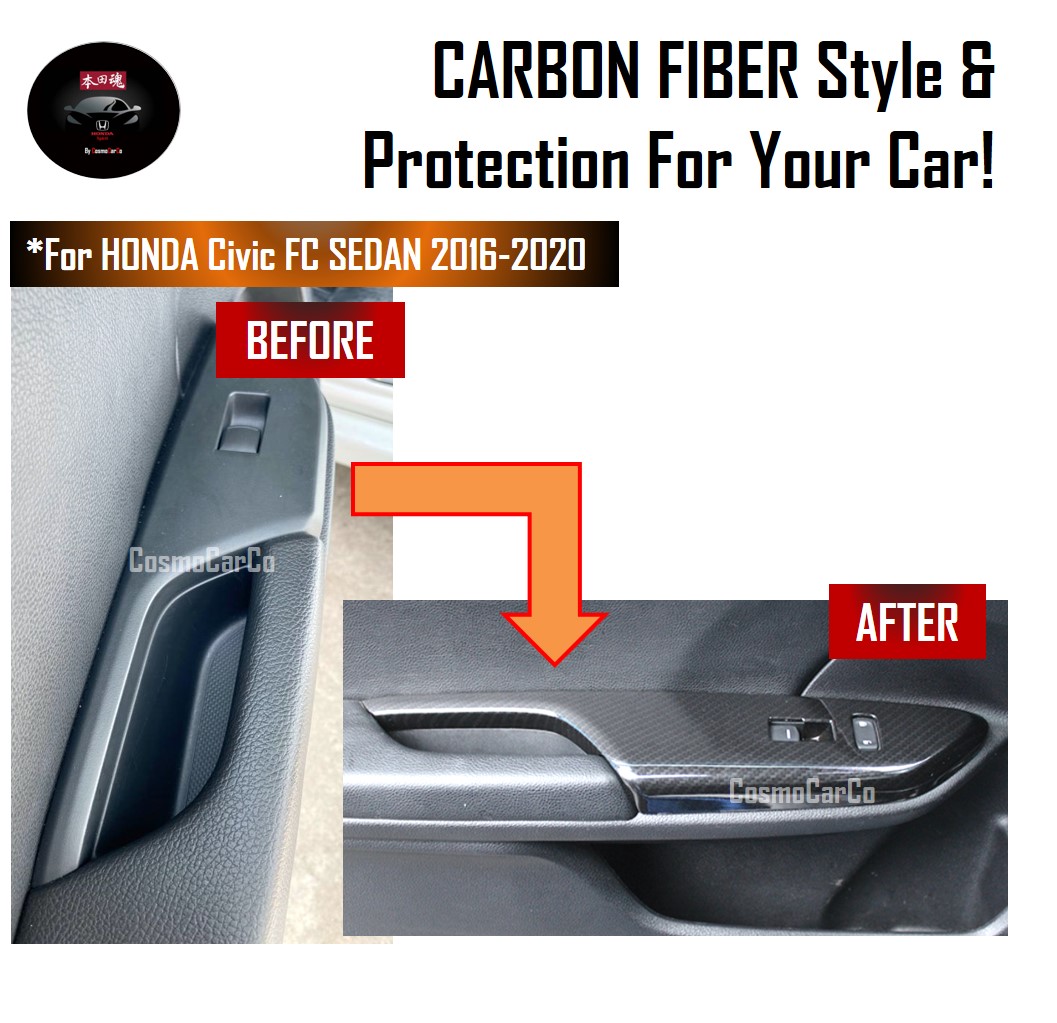 Honda CIVIC FC 10th Gen 2016-2020 Window Control Switch Panel Cover Interior Carbon Fiber Trim Accessories