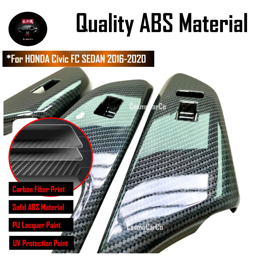 Honda CIVIC FC 10th Gen 2016-2020 Window Control Switch Panel Cover Interior Carbon Fiber Trim Accessories