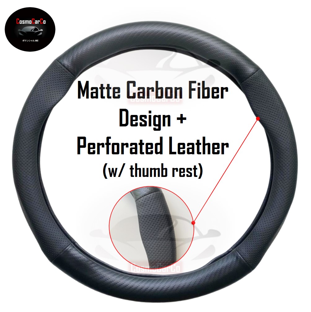 Matte Carbon Fiber Steering Wheel Cover With Leather 37-38cm Car Accessories