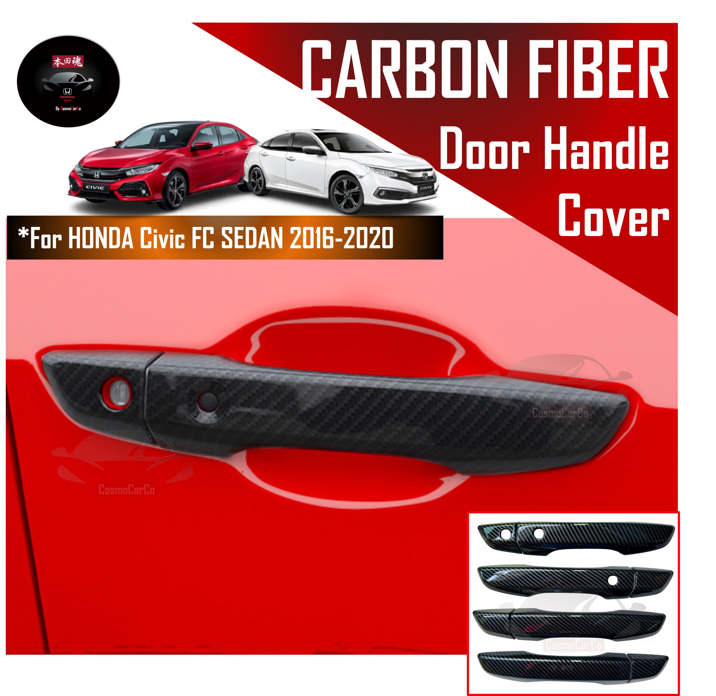 Honda CIVIC FC 10th Gen 2016-2020 Car Door Handle Cover Carbon Fiber Protector Keyless Smart Entry Accessories