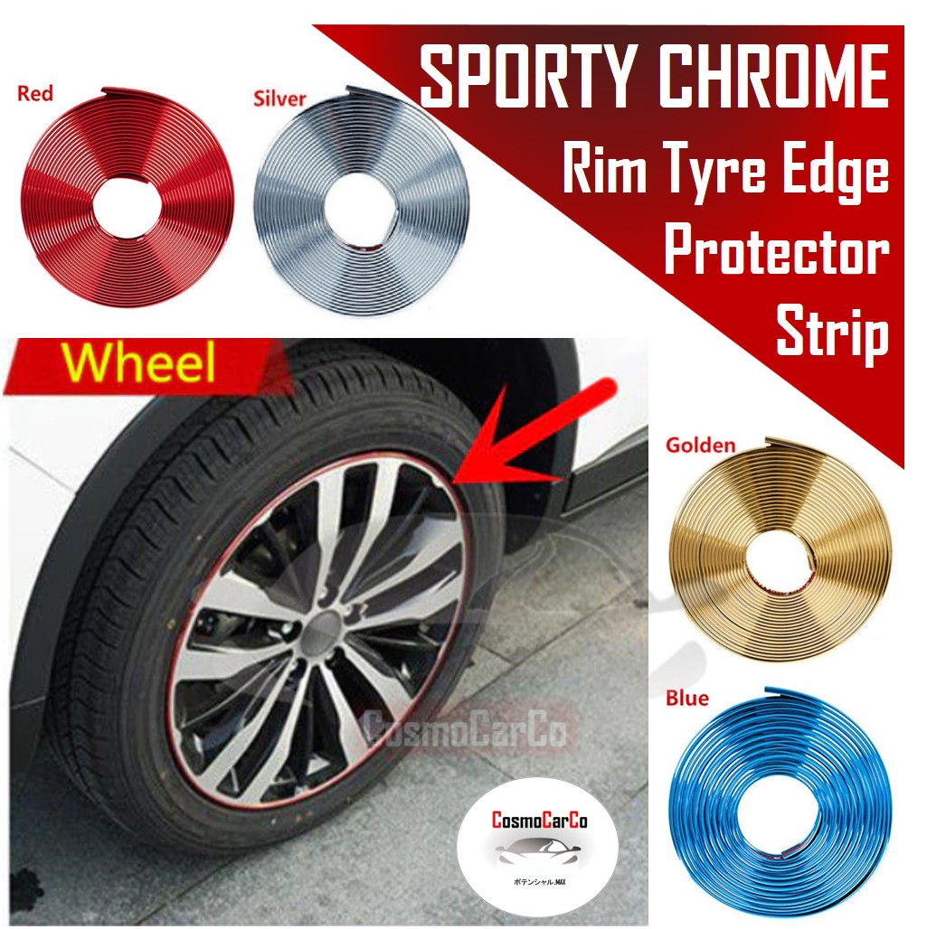 8M Chrome Car Rim Protector Guard Wheel Tyre Tire Trim Rims Strip For Up To 4 x 18 Inch Wheel
