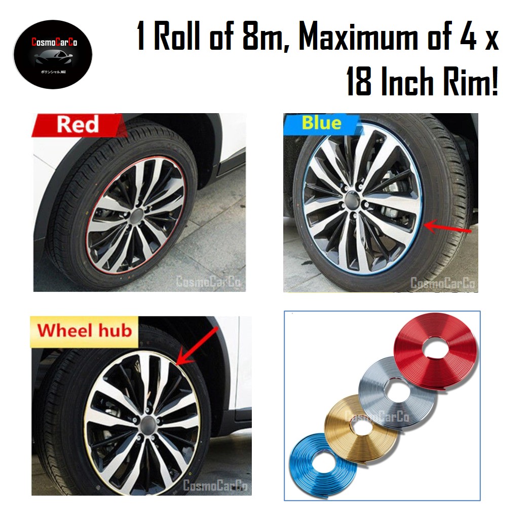 8M Chrome Car Rim Protector Guard Wheel Tyre Tire Trim Rims Strip For Up To 4 x 18 Inch Wheel