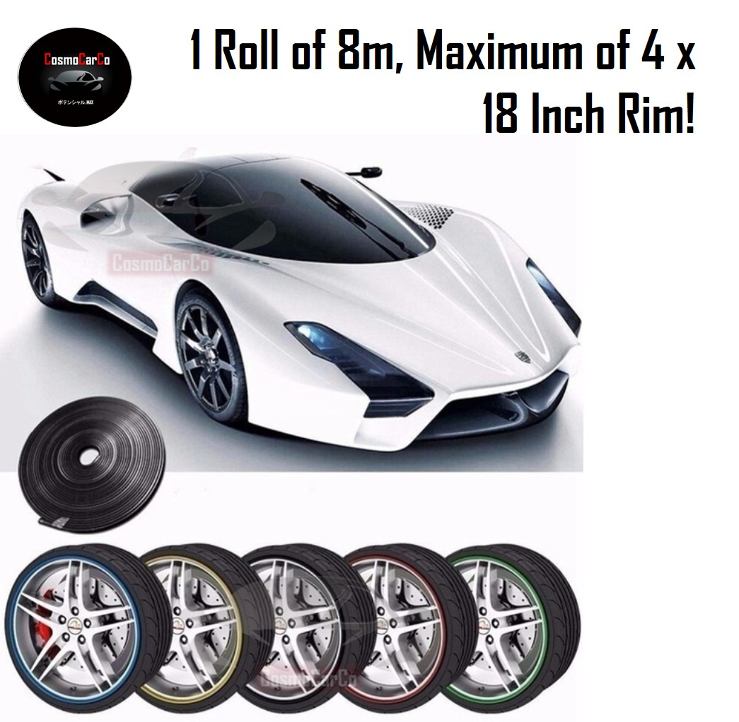 8M Car Rim Protector Guard Tyre Tire Trim Rims Rubber Strip For 4 x 18 Inch Wheel