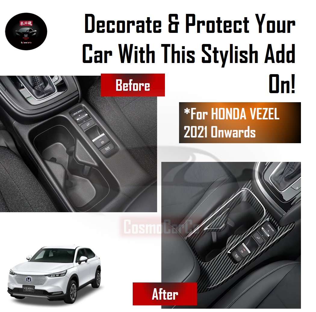 Honda VEZEL HR-V 2021 2022 2023-Present Center Console Cup Holder Cover Trim Carbon Fiber Car Accessories