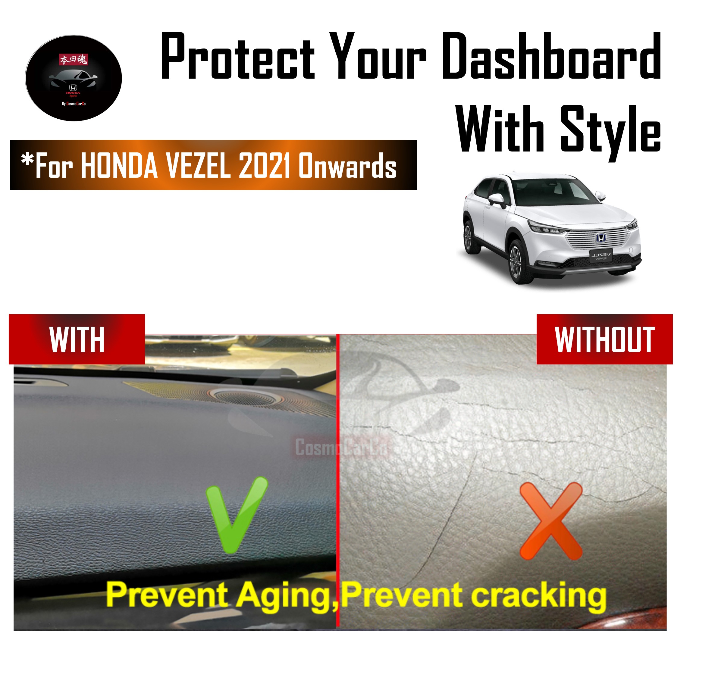 Honda Vezel HR-V HRV 2021 ~ 2025 & Present Dashboard Mat Right Hand Drive Sun Protection Anti Slip Cover