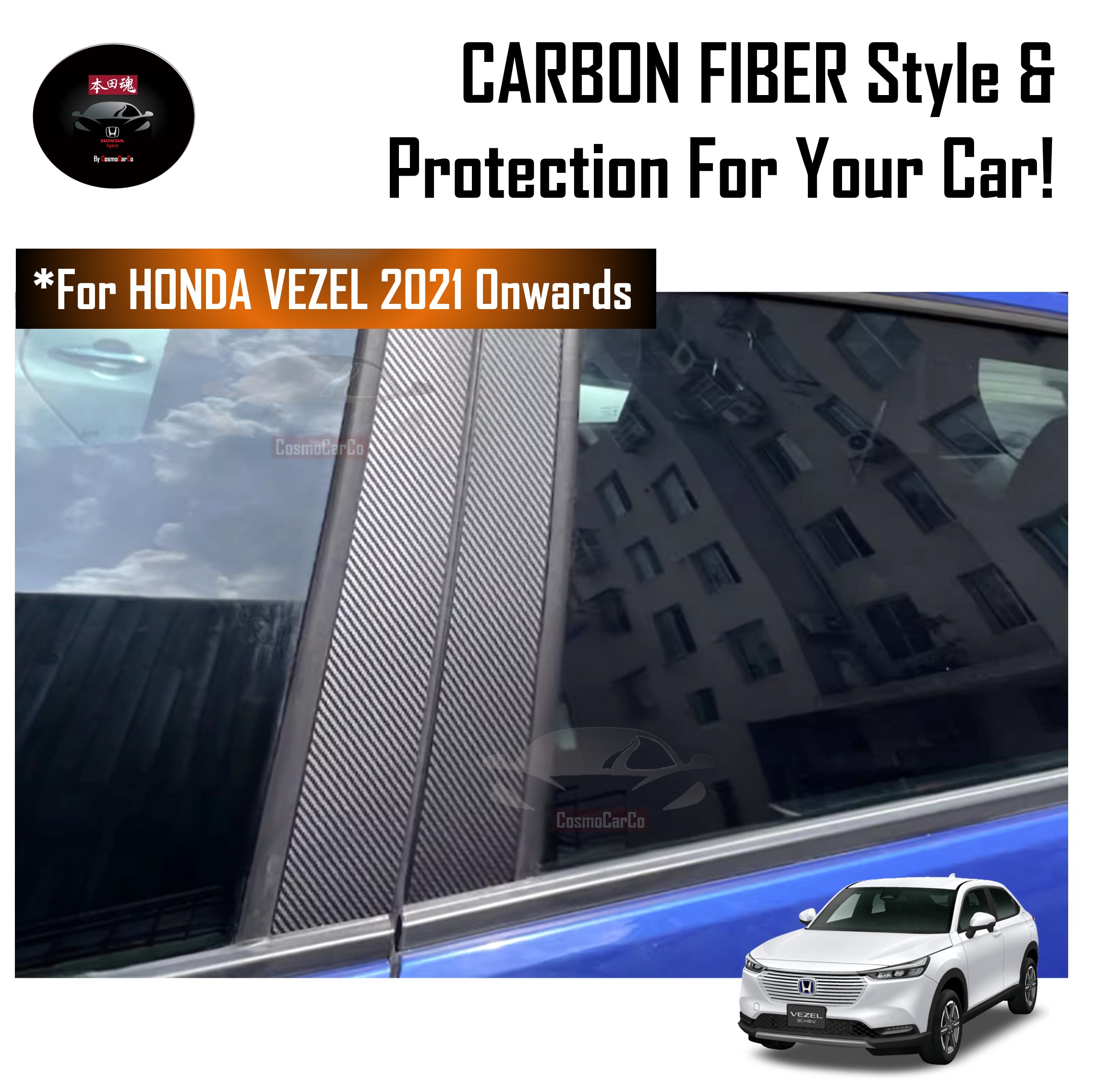 Honda VEZEL HR-V HRV 2021 ~ 2025 & Present Car Window Pillar Sticker Door Carbon Fiber Decal Accessories