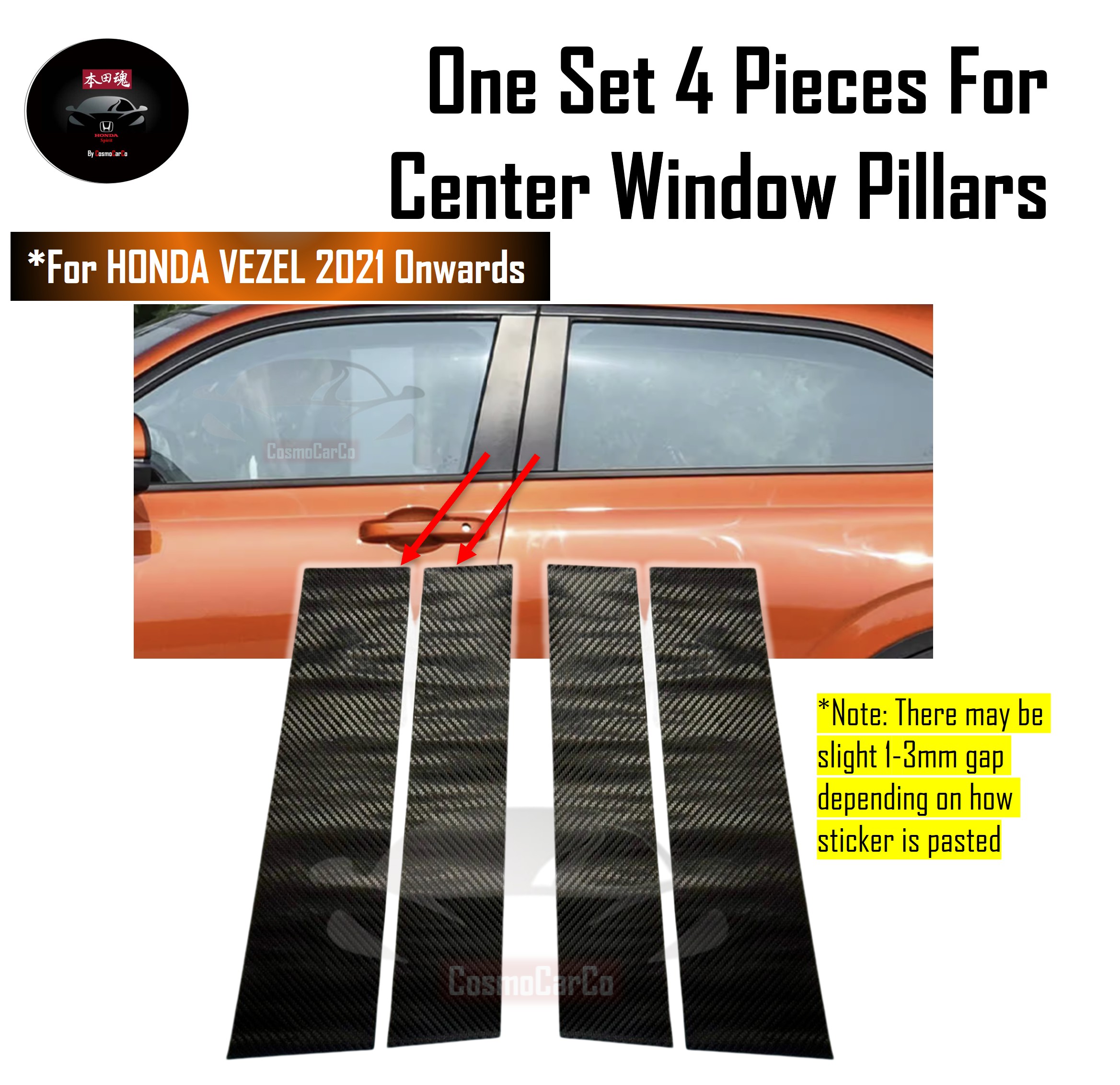 Honda VEZEL HR-V HRV 2021 ~ 2025 & Present Car Window Pillar Sticker Door Carbon Fiber Decal Accessories