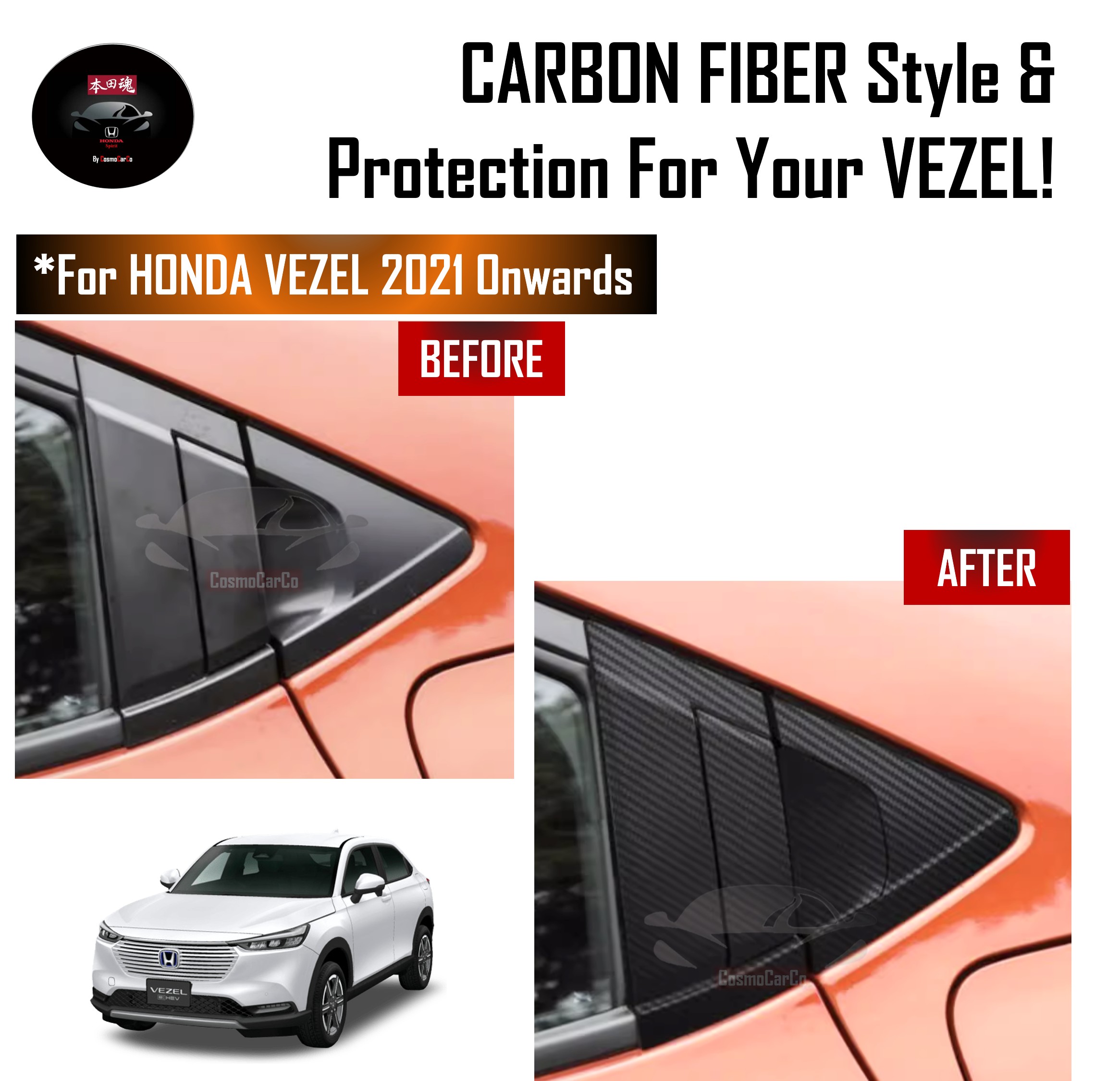 Honda VEZEL/HR-V HRV 2021-2025 Rear Door Handle Protector Back Door Bowl Cover Carbon Fiber Sticker Decal