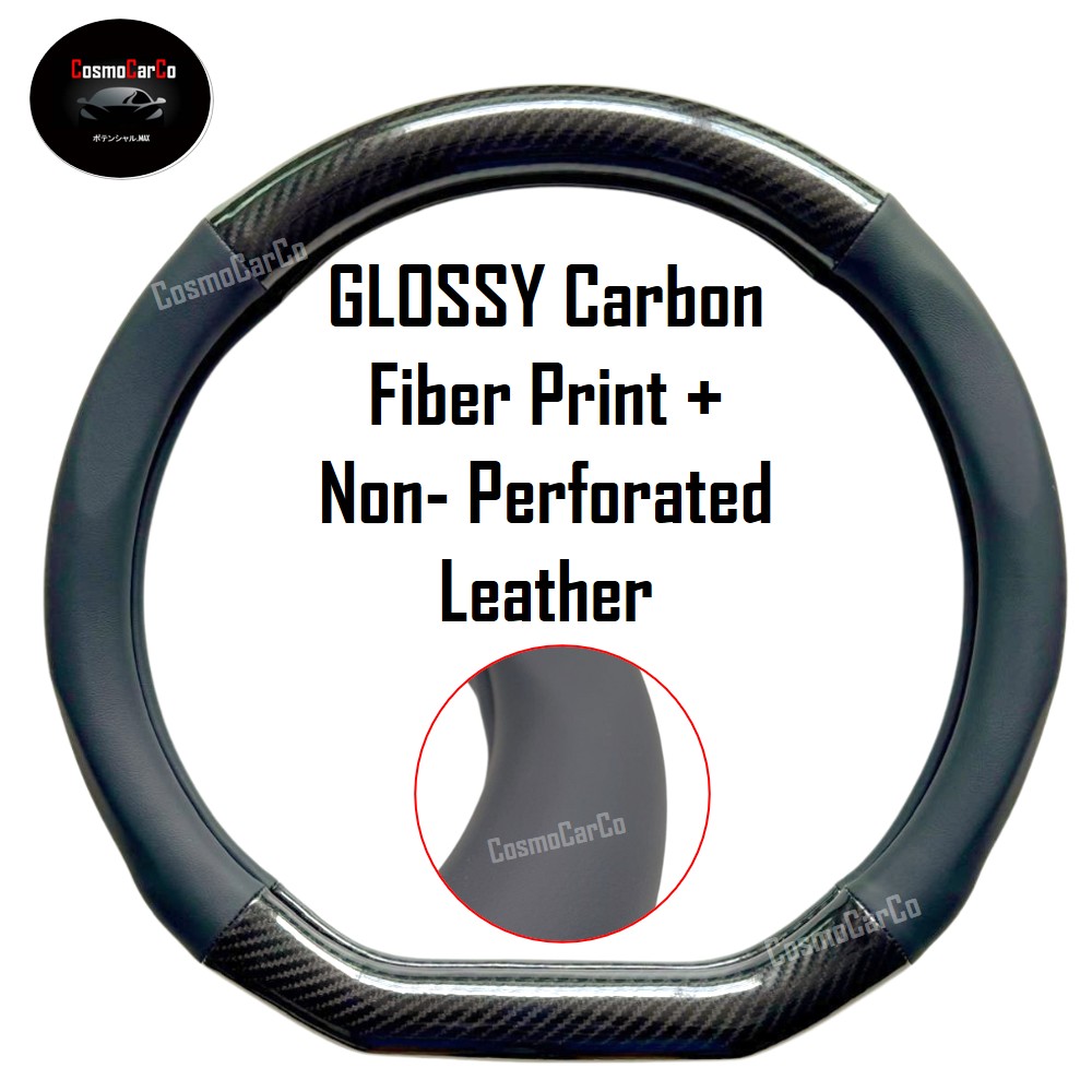 D-Shape Car Steering Wheel Cover Carbon Fiber Design With Leather & Anti-Slip Rubber Lining 37-38cm