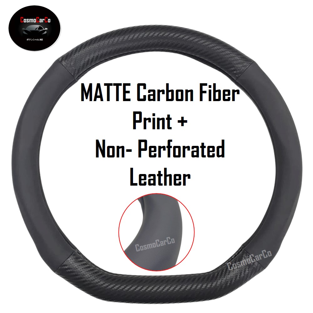D-Shape Car Steering Wheel Cover Carbon Fiber Design With Leather & Anti-Slip Rubber Lining 37-38cm