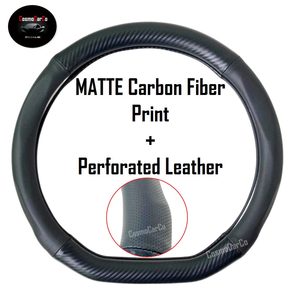 D-Shape Car Steering Wheel Cover Carbon Fiber Design With Leather & Anti-Slip Rubber Lining 37-38cm