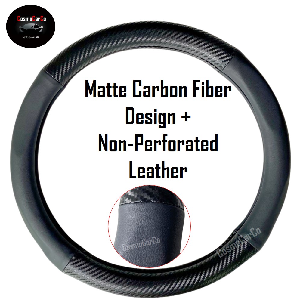 Matte Carbon Fiber Steering Wheel Cover With Leather 37-38cm Car Accessories