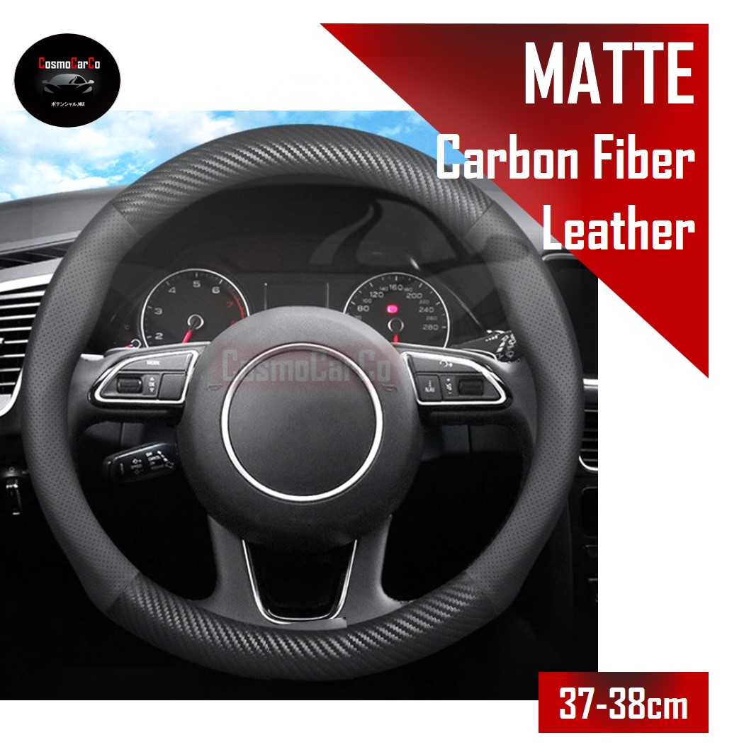 Matte Carbon Fiber Steering Wheel Cover With Leather 37-38cm Car Accessories