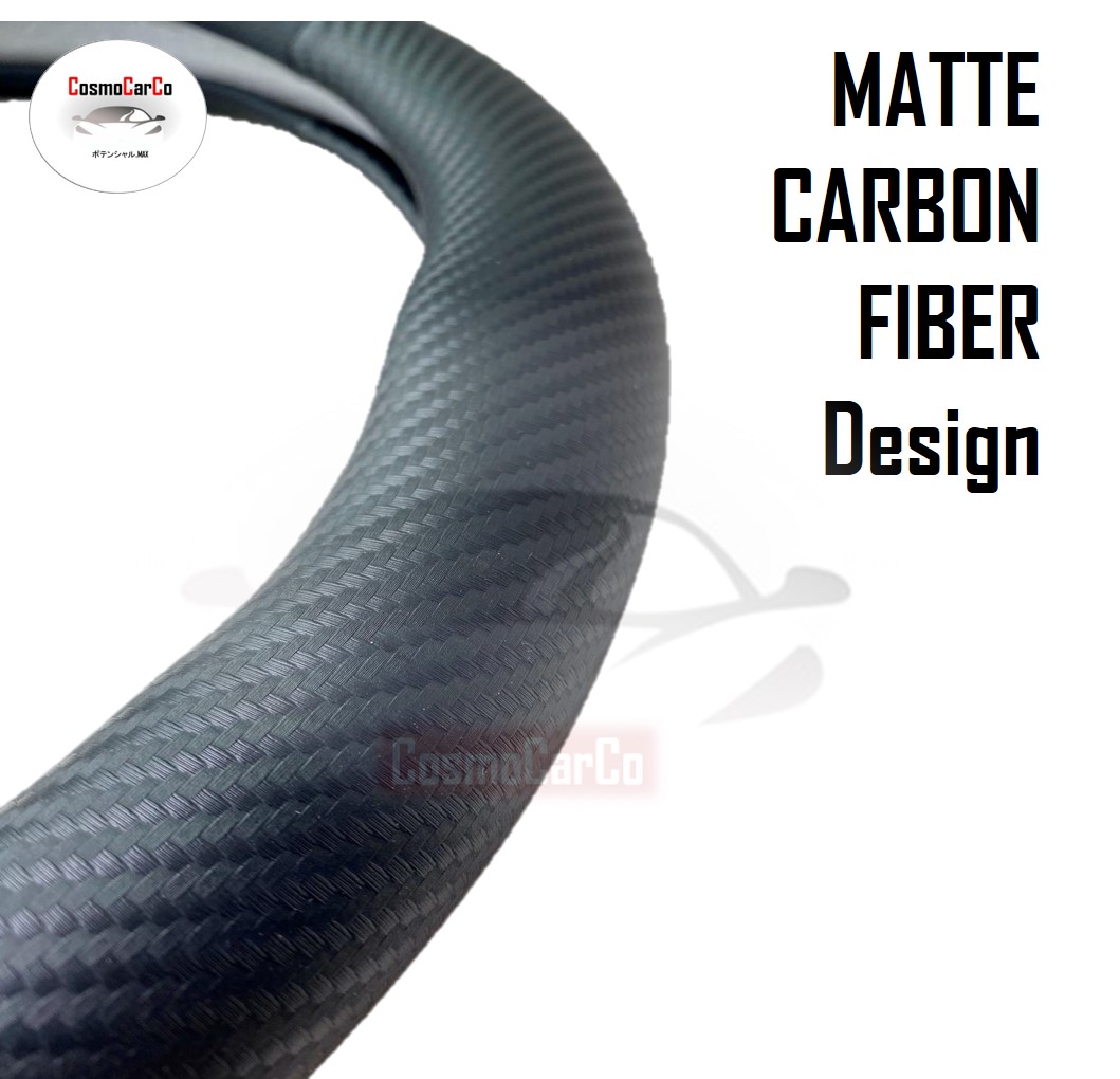 Matte Carbon Fiber Steering Wheel Cover With Leather 37-38cm Car Accessories