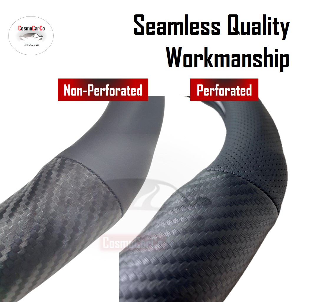 Matte Carbon Fiber Steering Wheel Cover With Leather 37-38cm Car Accessories