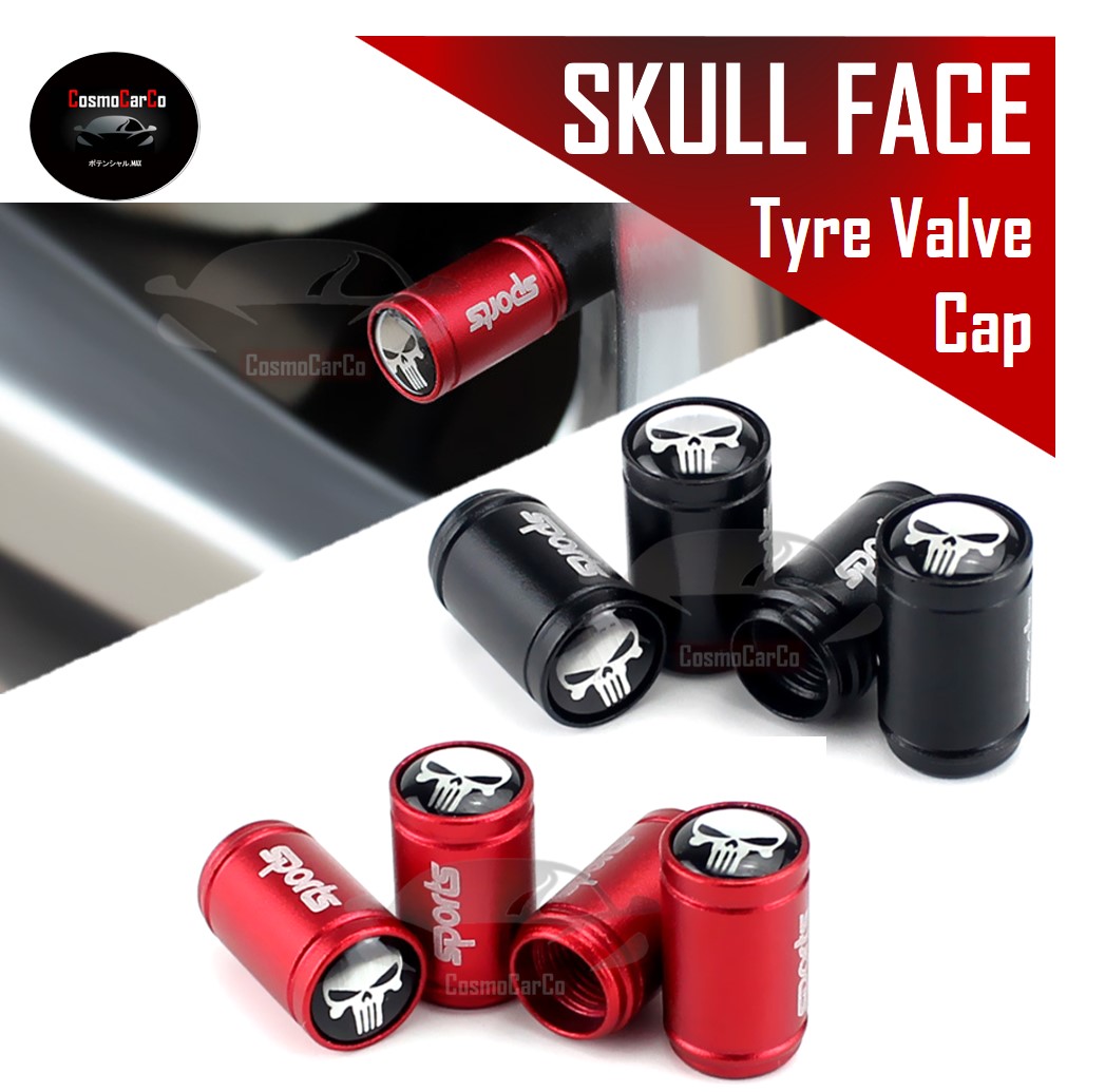 SKULL Face Car Tyre Air Valve Cap 4Pcs Wheel Tire Stem Cover Metal Dust Caps Accessories