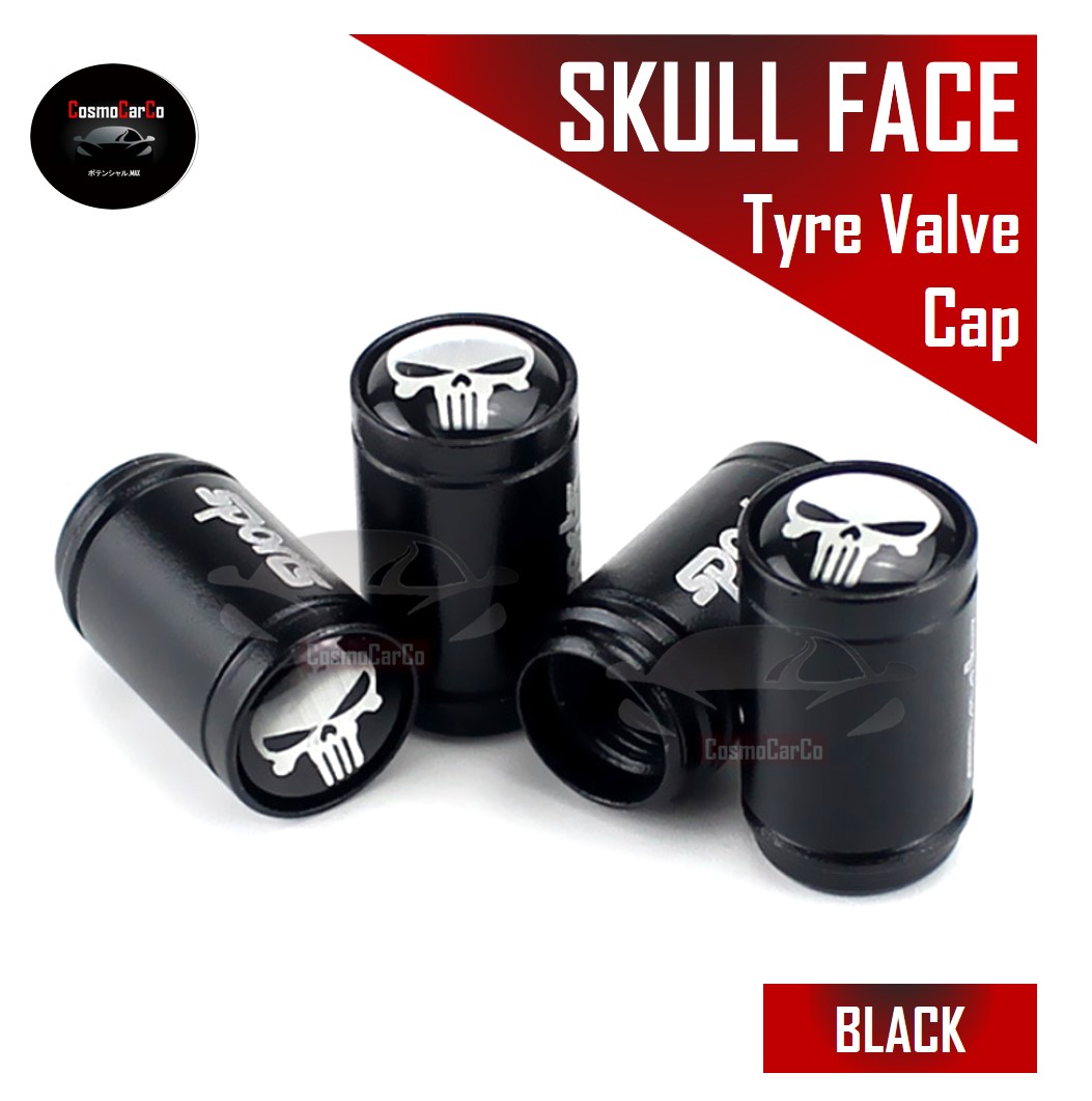SKULL Face Car Tyre Air Valve Cap 4Pcs Wheel Tire Stem Cover Metal Dust Caps Accessories