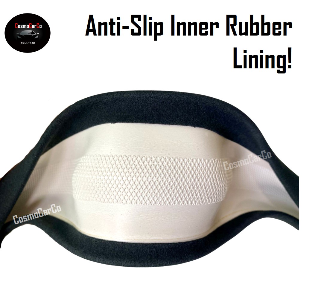 Black Suede Steering Wheel Cover With Sporty Red Dotted Stripe "O" Shape 37-38cm Accessories