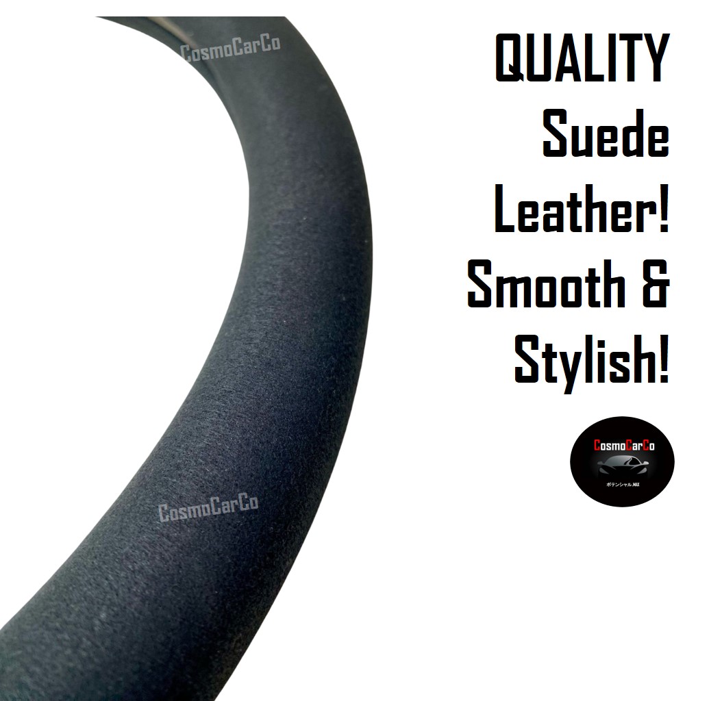 Black Suede Steering Wheel Cover With Sporty Red Dotted Stripe "O" Shape 37-38cm Accessories